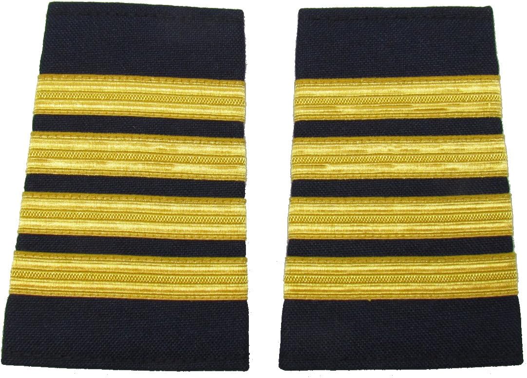 USL Epaulet Pilot Epaulette Sliders 4 Gold Bars Captain on Navy Blue Cloth R1305