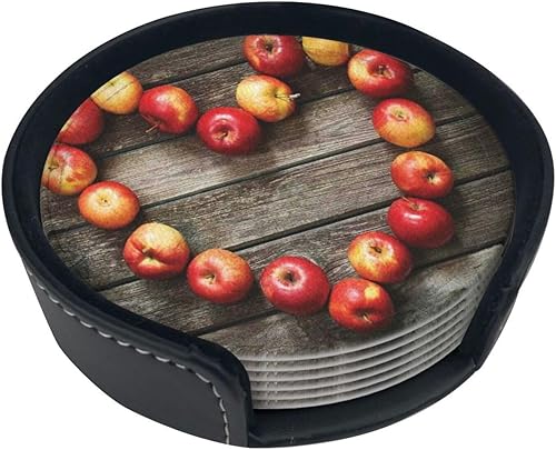 Juego de 6 posavasos de cuero con estampado de manzanas maduras frescas y maduras para decoración de comedor, para el hogar, oficina, cocina