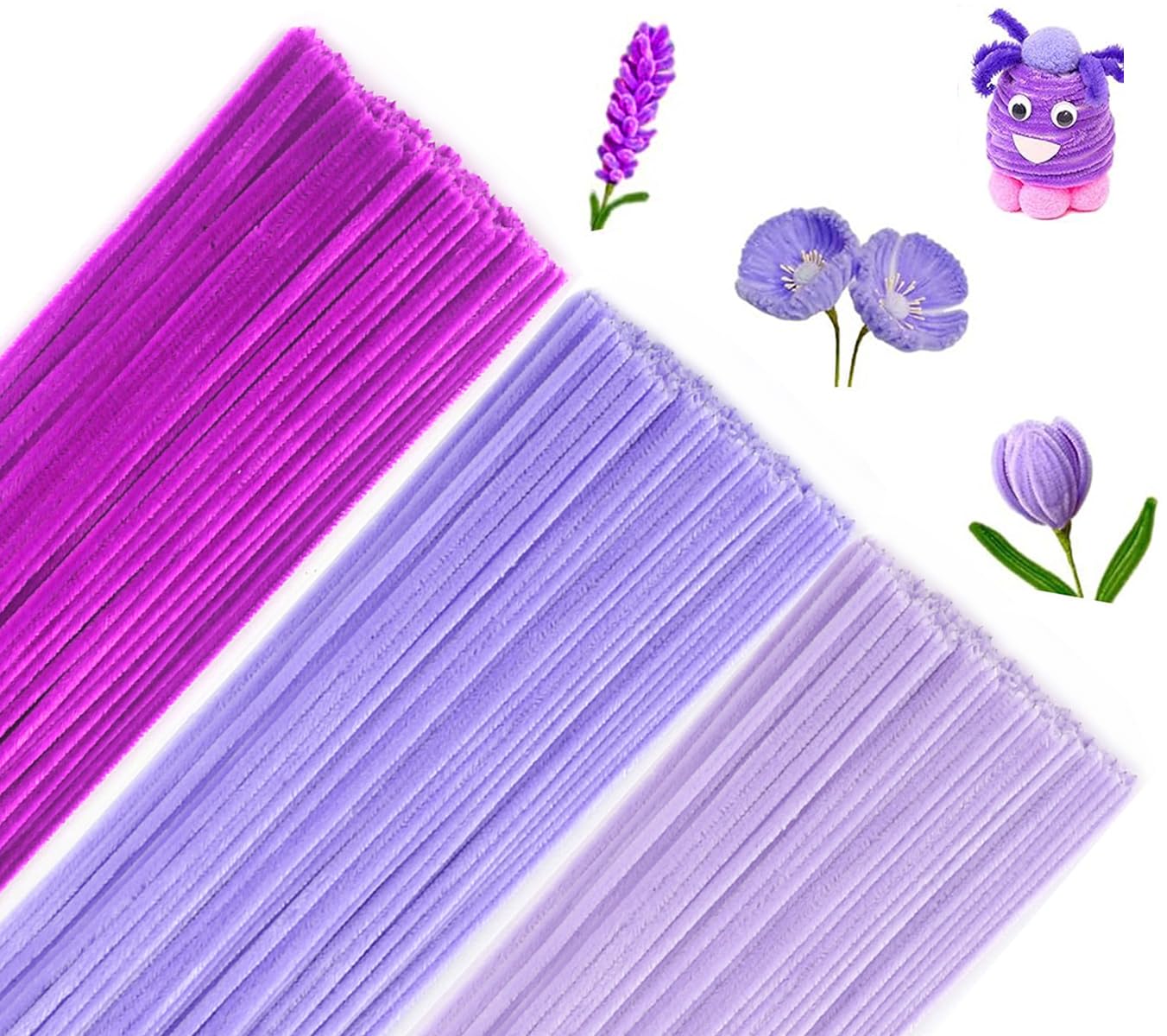 300 Stück Pfeifenreiniger zum Basteln, 3 Verschiedene Violett Pfeifenputzer Chenilledraht, 30 cm Lang Pfeifenputzerdraht Pipe Cleaner für Handwerk, DIY Craft Projekte, Basteln, Dekorieren (3 Farben)
