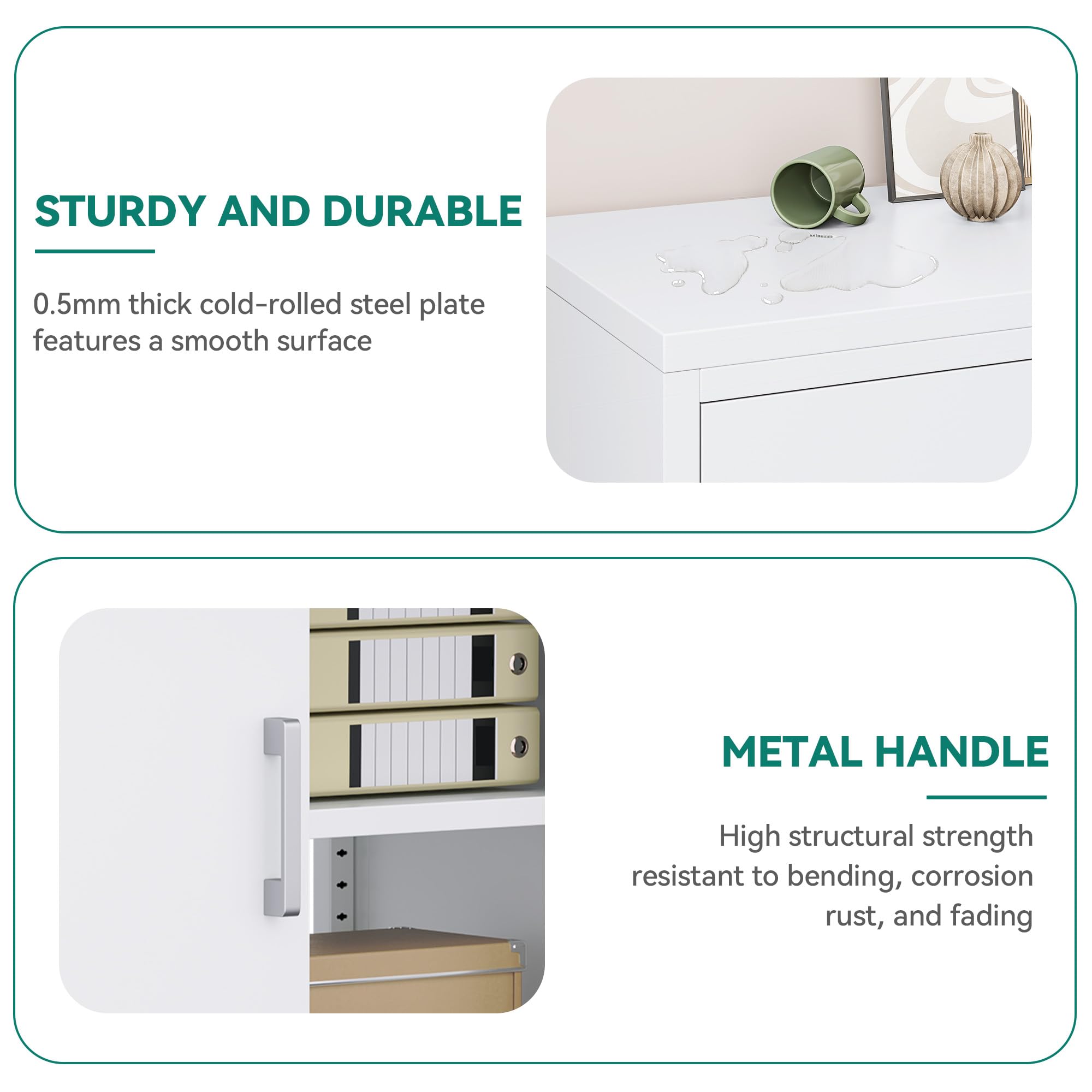 YITAHOME Aktenschrank, Aufbewahrungsschrank mit 3 verstellbaren Regalen, Büro Aktenschrank mit Schublade, Stahl Büro Schrank für Büro Küche Garage, 180H cm x 60W cm x 34D cm, Weiß