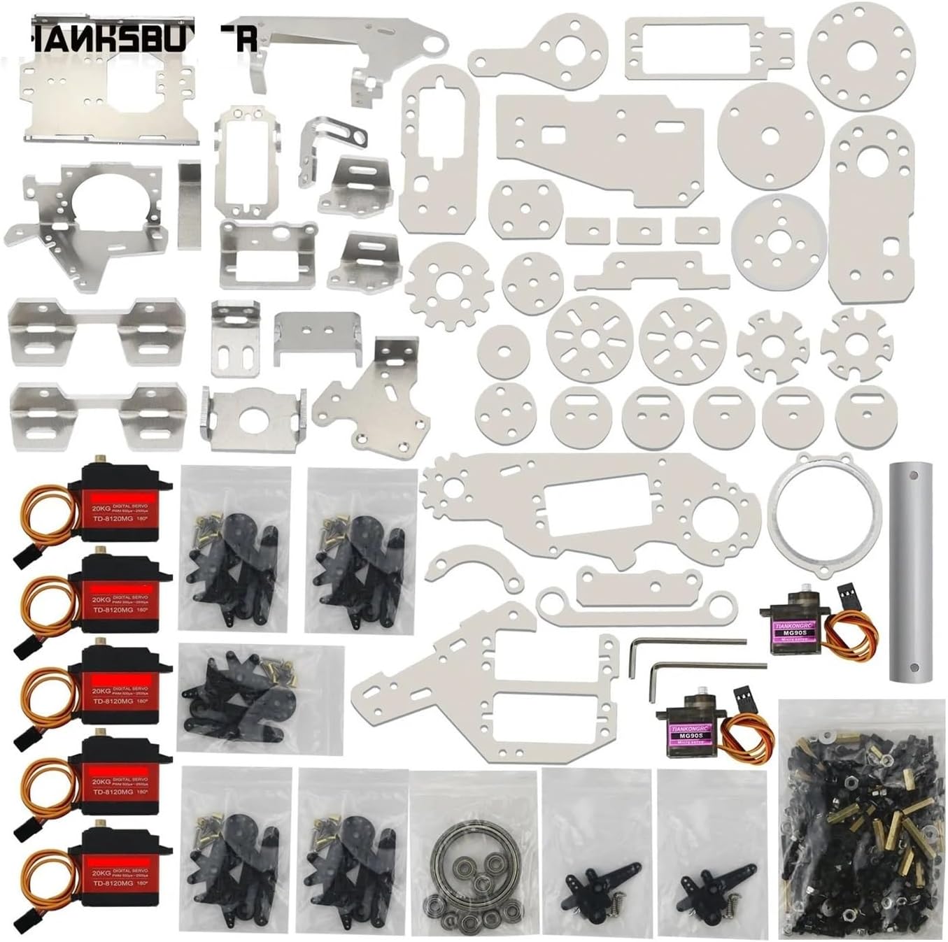 260mm 6 Axis Robot Arm Frame/with Tank, Unassembled Kit 6 DOF Mechanical Arm Industrial Robotic Model TD-8120MG(Size:1set with Tank)