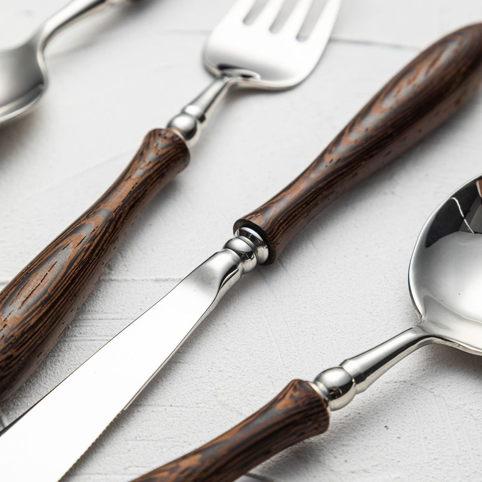 Ensemble de Couverts 7 pièces cuillère Fourchette Couteau avec Manche en wengé, Ensemble d'argenterie Acier Inoxydable Hnadle Bois Luxe for la Maison, Pique-Nique