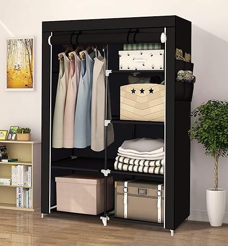 Miniatura 3 de YOUUD Armario de almacenamiento portátil de 43 pulgadas con tela no tejida o tela Oxford y barra para colgar, rápido y fácil de montar, negro
