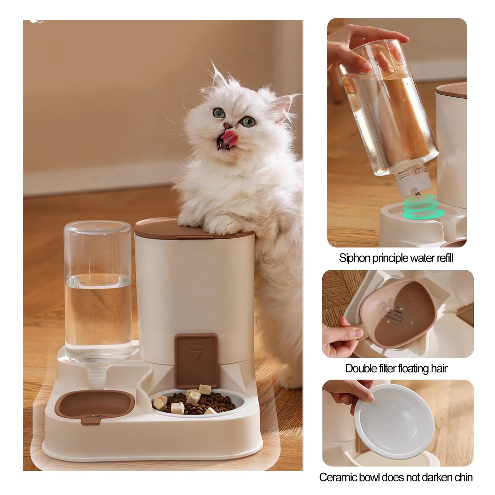 Futterautomat Katze 2,3 L, Katzenfutter Automat mit Keramiknapf, Automatischer Futterspender Katze 2 in 1, Geeignet für Kleine und Mittelgroße Hunde, Welpen und Kätzchen(Blue)