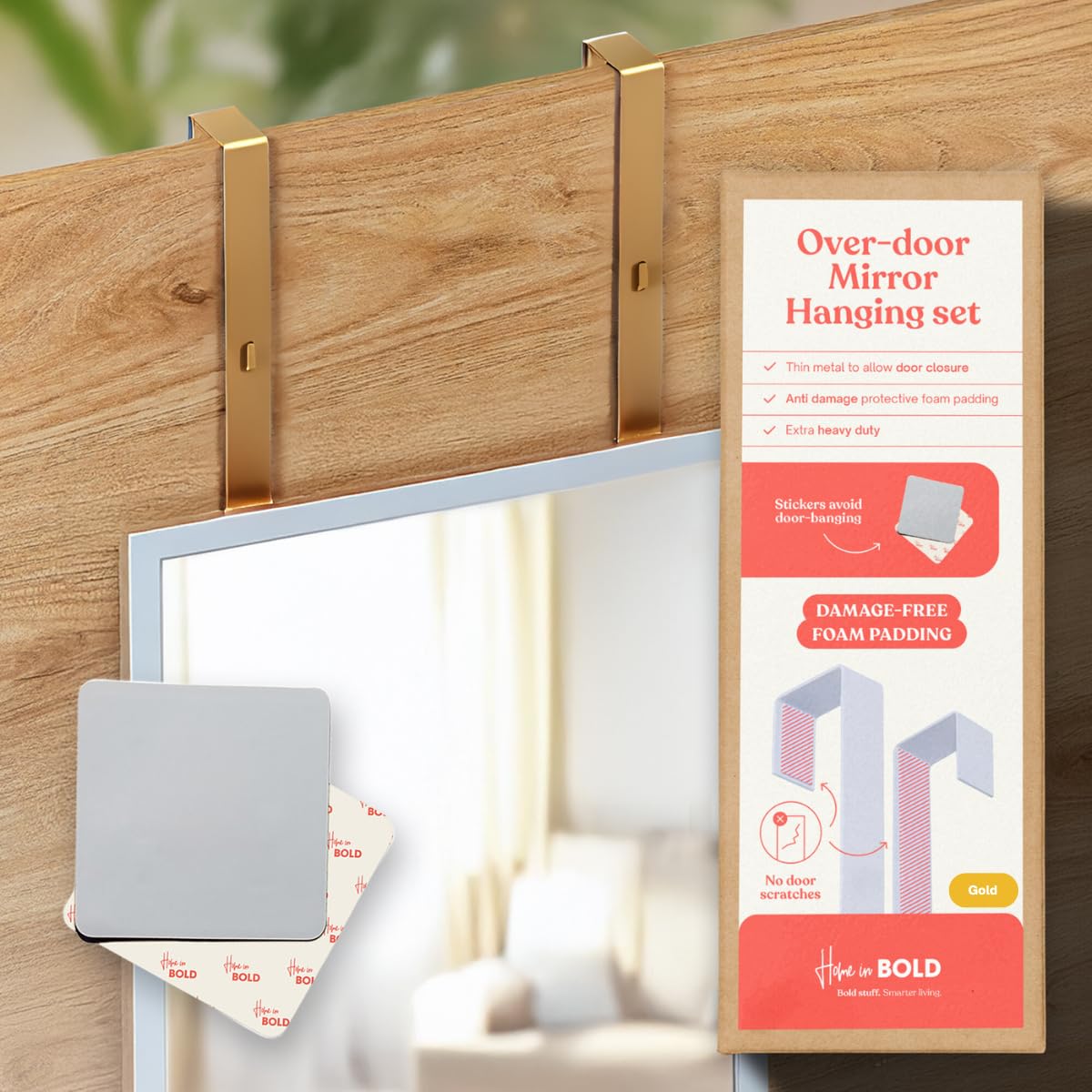 Fixation miroir sans percer pour porte | Crochets réglables antichoc