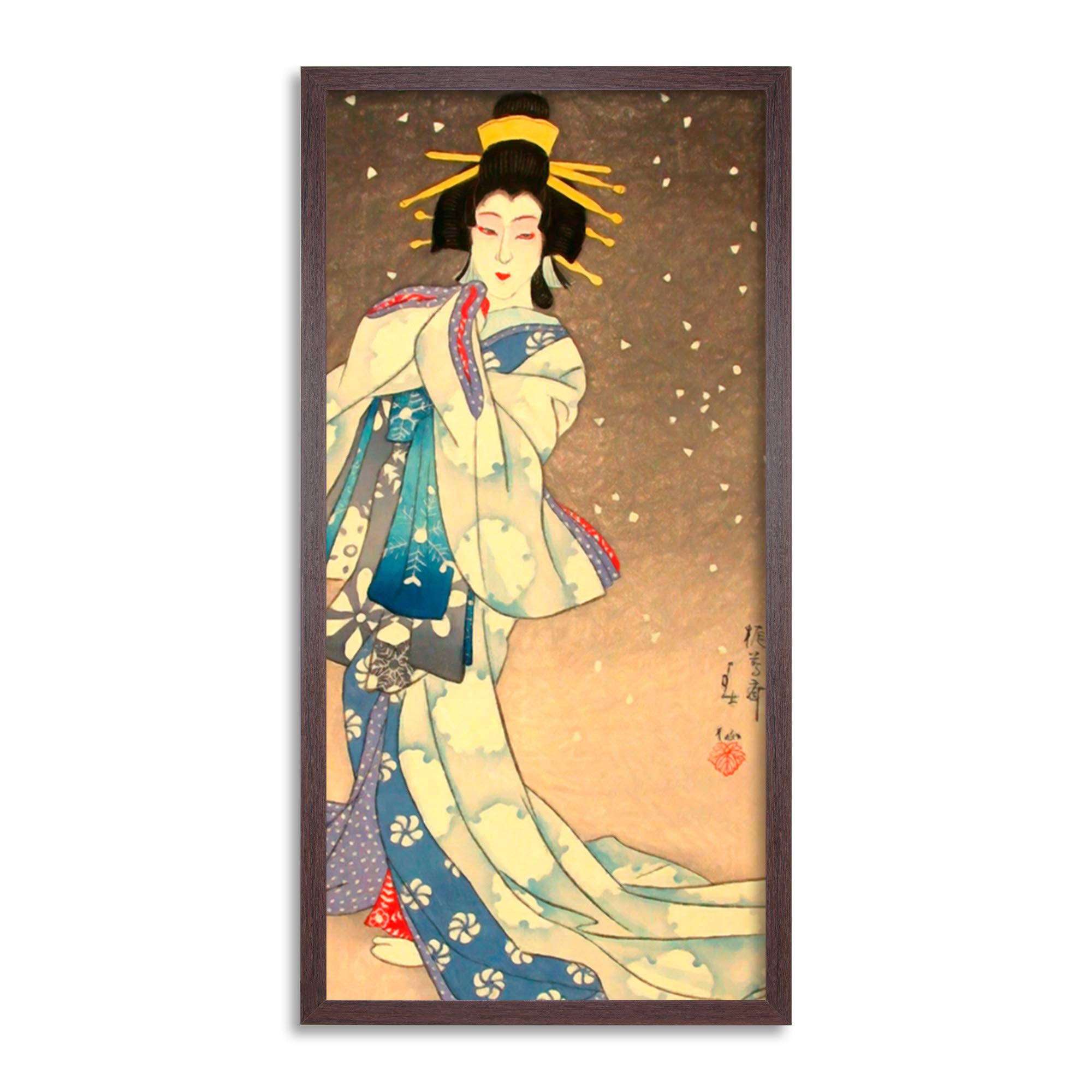 Wee Blue Coo Japanese Geisha Japan Long Panel Framed Wall Art Print