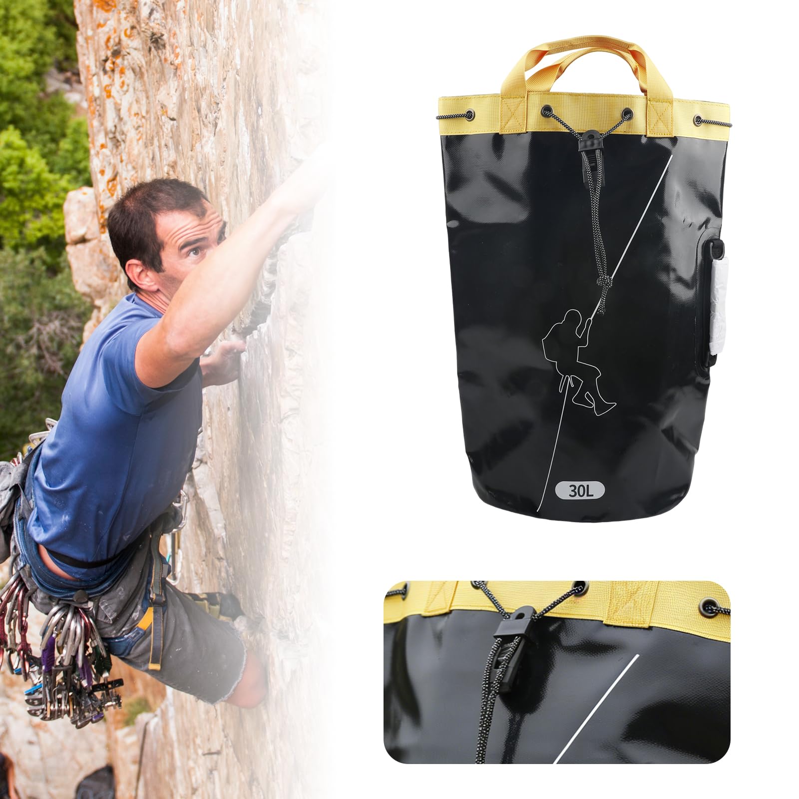 Sacco porta corda per arrampicata in outdoor con design drainabile in PVC, capacità elevata, zaino spazioso per attrezzature da arboricoltura, ideale per esplorazioni, speleologia