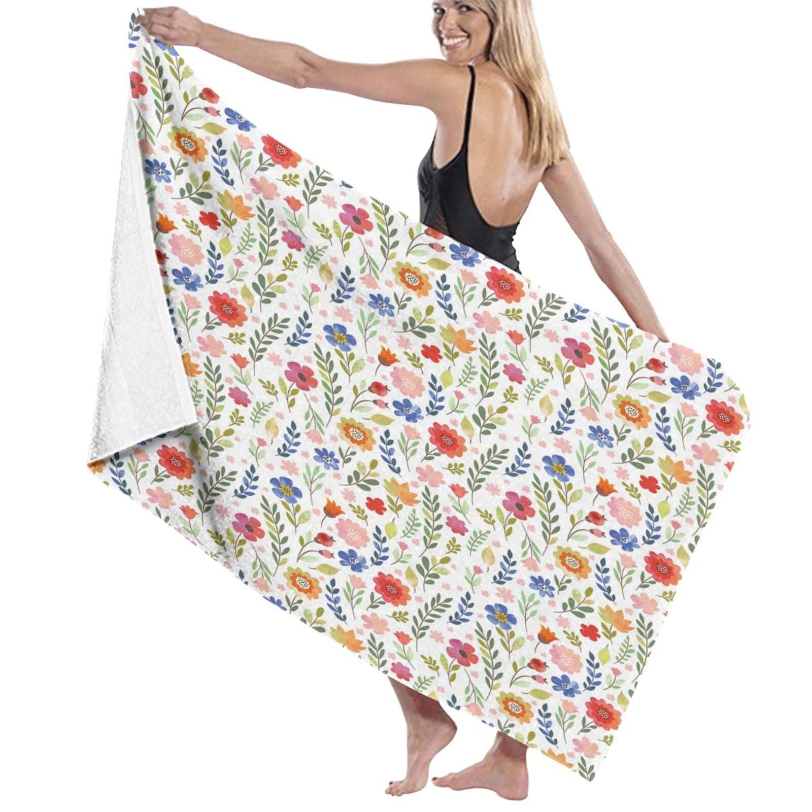 Serviette de bain 80 x 130 cm fleurie en coton doux et léger