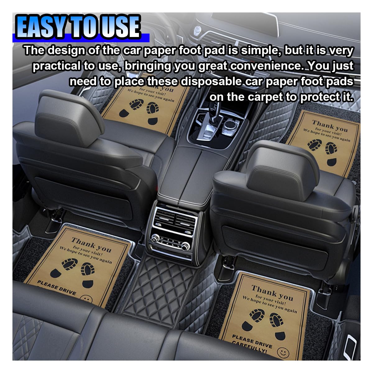 50PCS Car Kraft Paper Floor Mats Waterproof Floor Covers Car Carpet Protector Disposable Temporary Automotive Foot Pad Vehicle — view 3