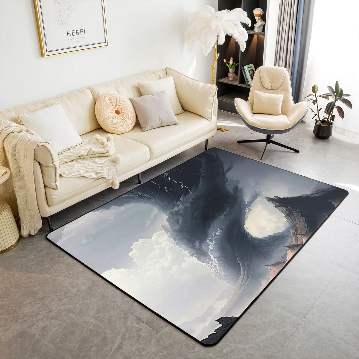 Erosebridal Geometric Tornado Area Rugs 4'11" x 3'3",Lightning Indoor Floor Mat for Laundry Doorway Porch,Tornado Theme Carpet,Nature Desert Decorative Washable Rug