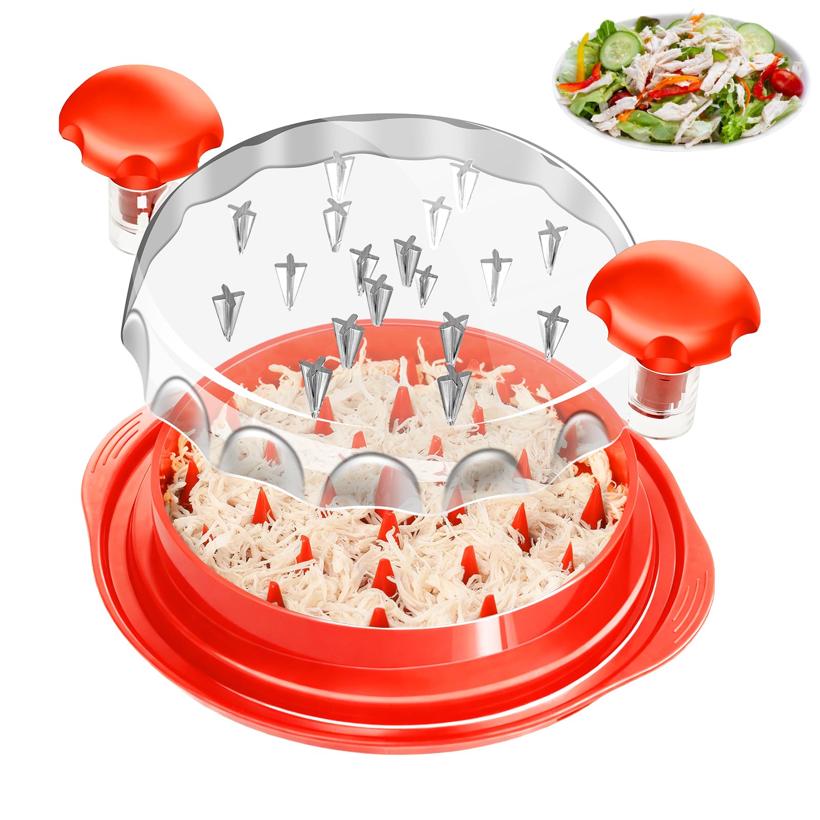 iHomara Meat Shredder, 9.6 in Chicken Shredder Tool Twister with Ergonomic Handle, Non-Slip, Effort Saving, with Transparent Lid Food Shredder, BPA Free, Dishwasher Safe, Orange