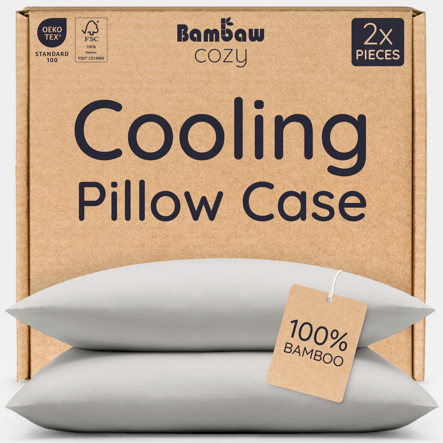 Bambaw Grey Bamboo Pillow Cases 50X75 Cm, 2 Pack, Summer Cooling Pillowcases For Night Sweats, 100% Bamboo Pillows Case With Envelope Closure, Antifungal Soft Pillow Covers Pack Of 2 50X57 Cm (Grey)