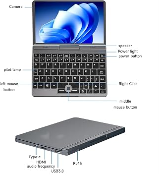 8-Inch 2-in-1 Flip Mini Laptop,12th Gen Intel CPU, 12GB LPDDR5 RAM, 1TB M.2 SSD, Touch Screen, Gaming Computer, Portable Presentation PC, Windows 11 Notebook, Wi-Fi 6, Bluetooth 5.2