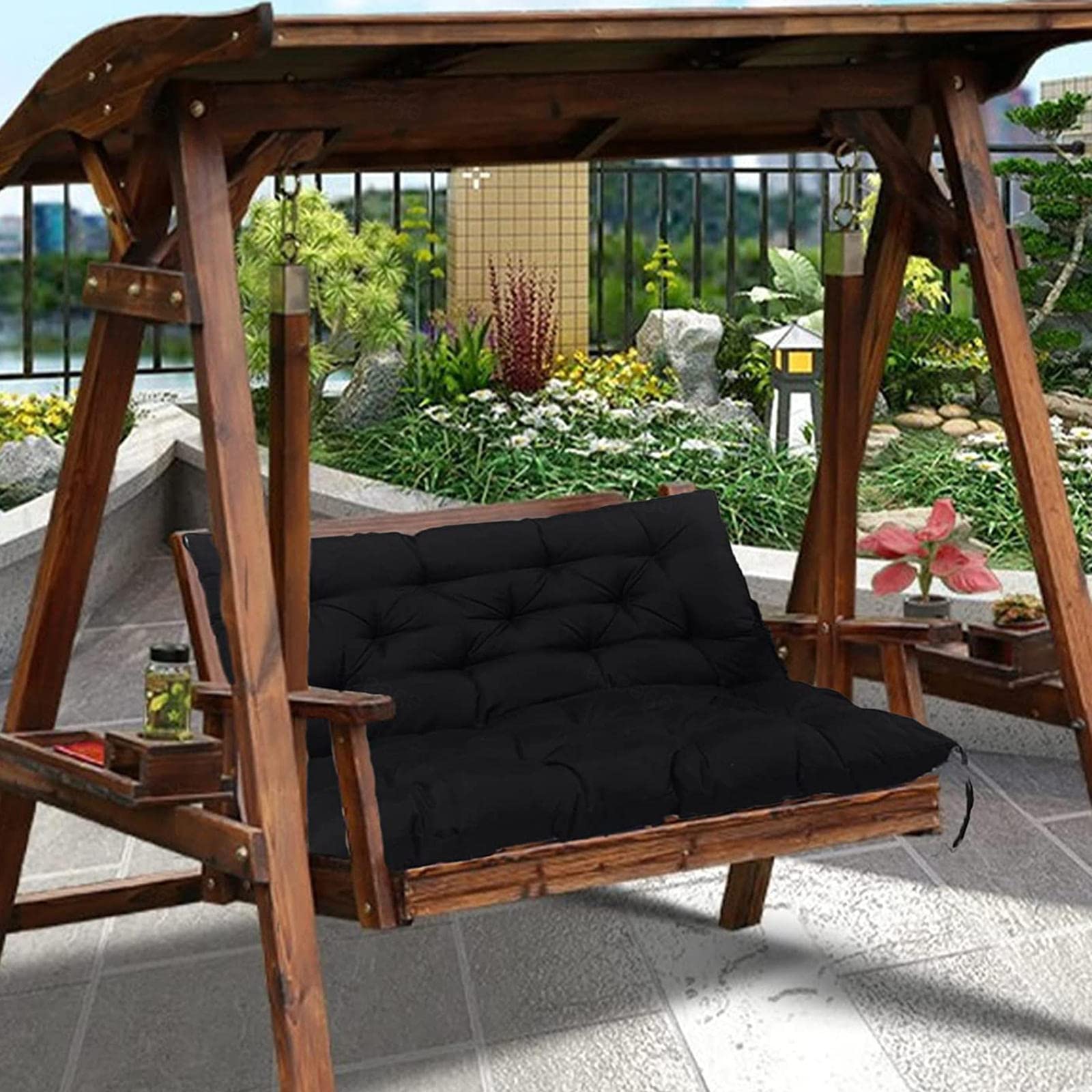 Columpio de repuesto impermeable para exteriores con respaldo para silla columpio de porche de 2 o 3 plazas, de tela para jardín