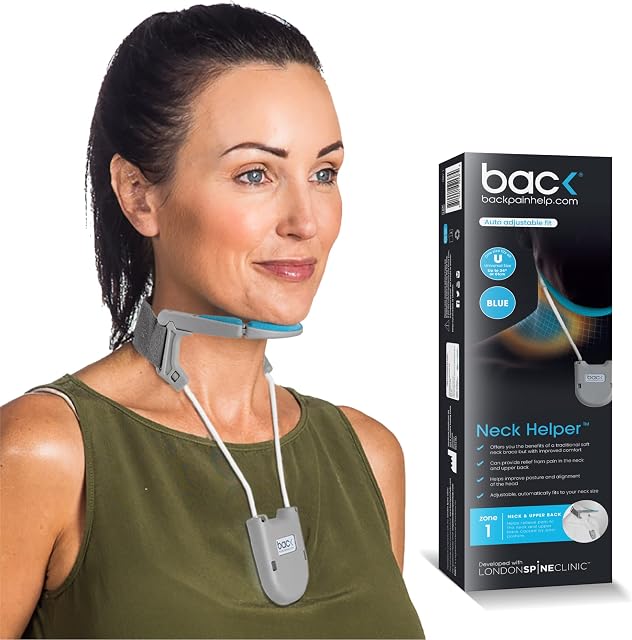 back Neck Helper, New Generation Auto Size Adjustment, Revolutionary Neck Support Brace for Neck Pain, Discreet & Lightweight Cervical Collar (Blue Univeral Size)