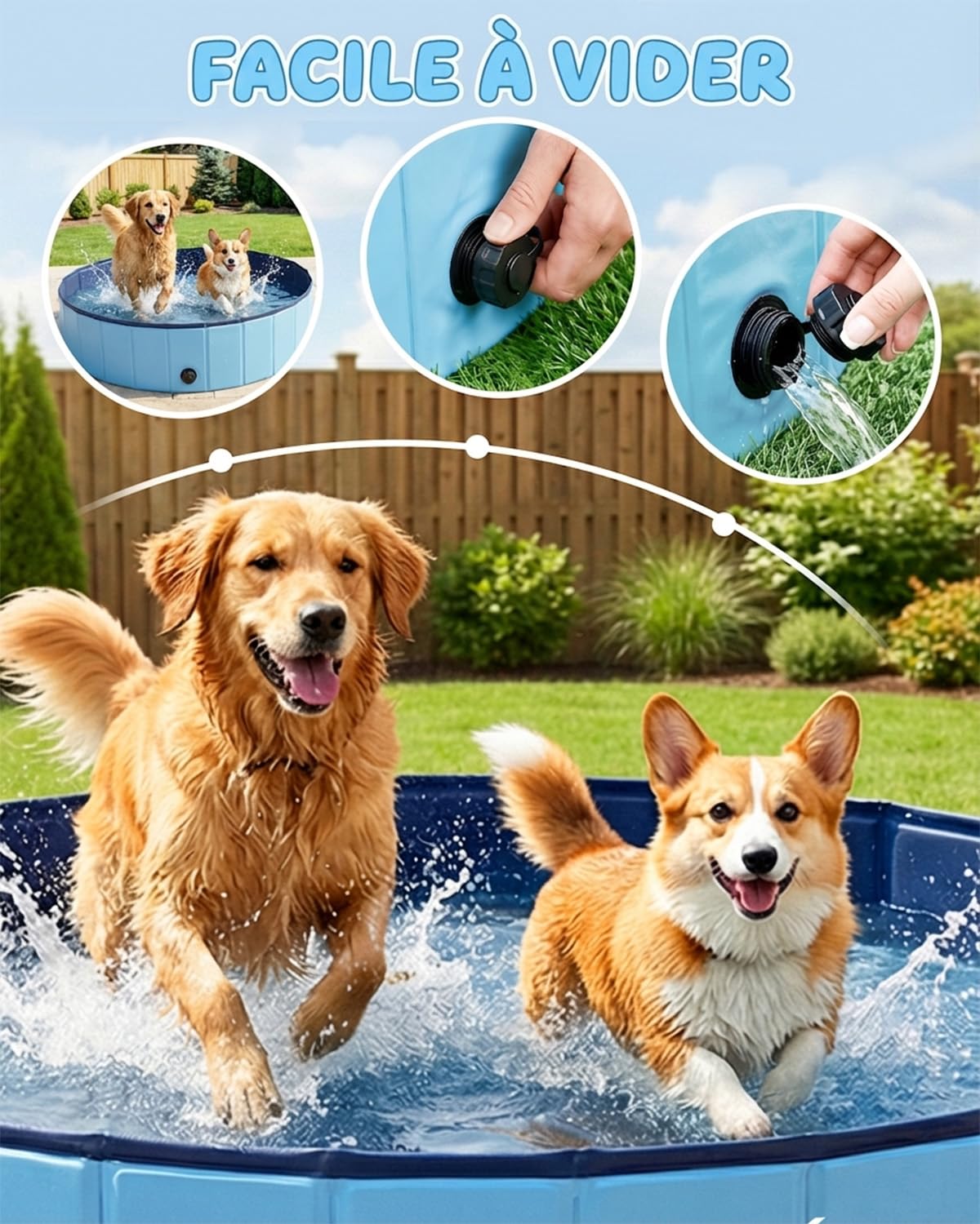 Piscine Chien Pliable et Robuste, Bassin pour Chiens en PVC Antidérapant, Piscine Portable pour Animaux et Enfants, Baignoire Extérieure pour Petit et Grand Chien, Bleu,80 x 20 cm