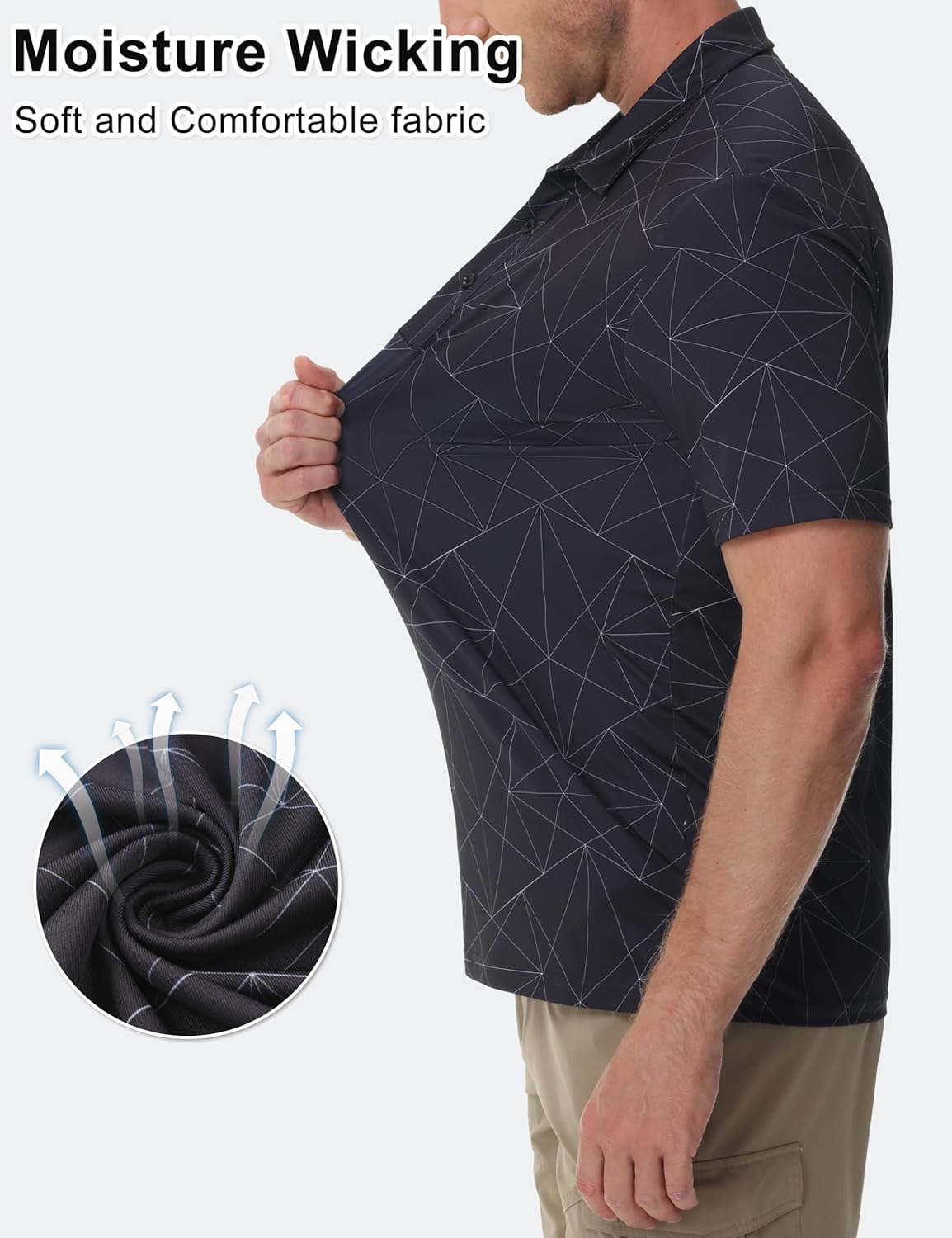 Cotrasen Mens Golf Polo Shirts Short Sleeve Quick-Dry Print Tee Shirt Moisture Wicking Performance Polo Strech Shirts - Image 5