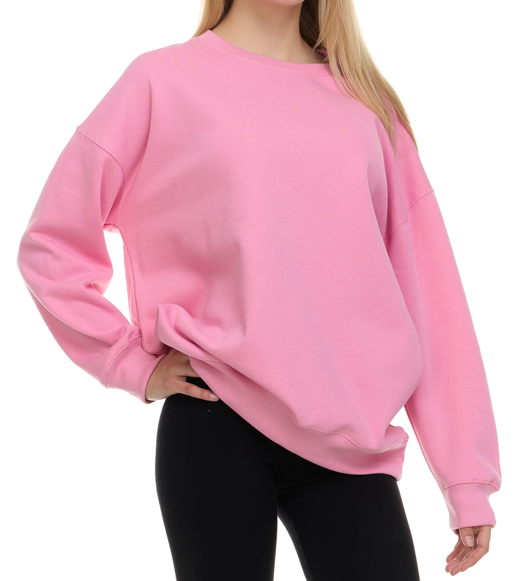 Oversized Sweatshirt for Women – Crewneck Fleece Pullover Sweatshirt Plus Size Included Pink