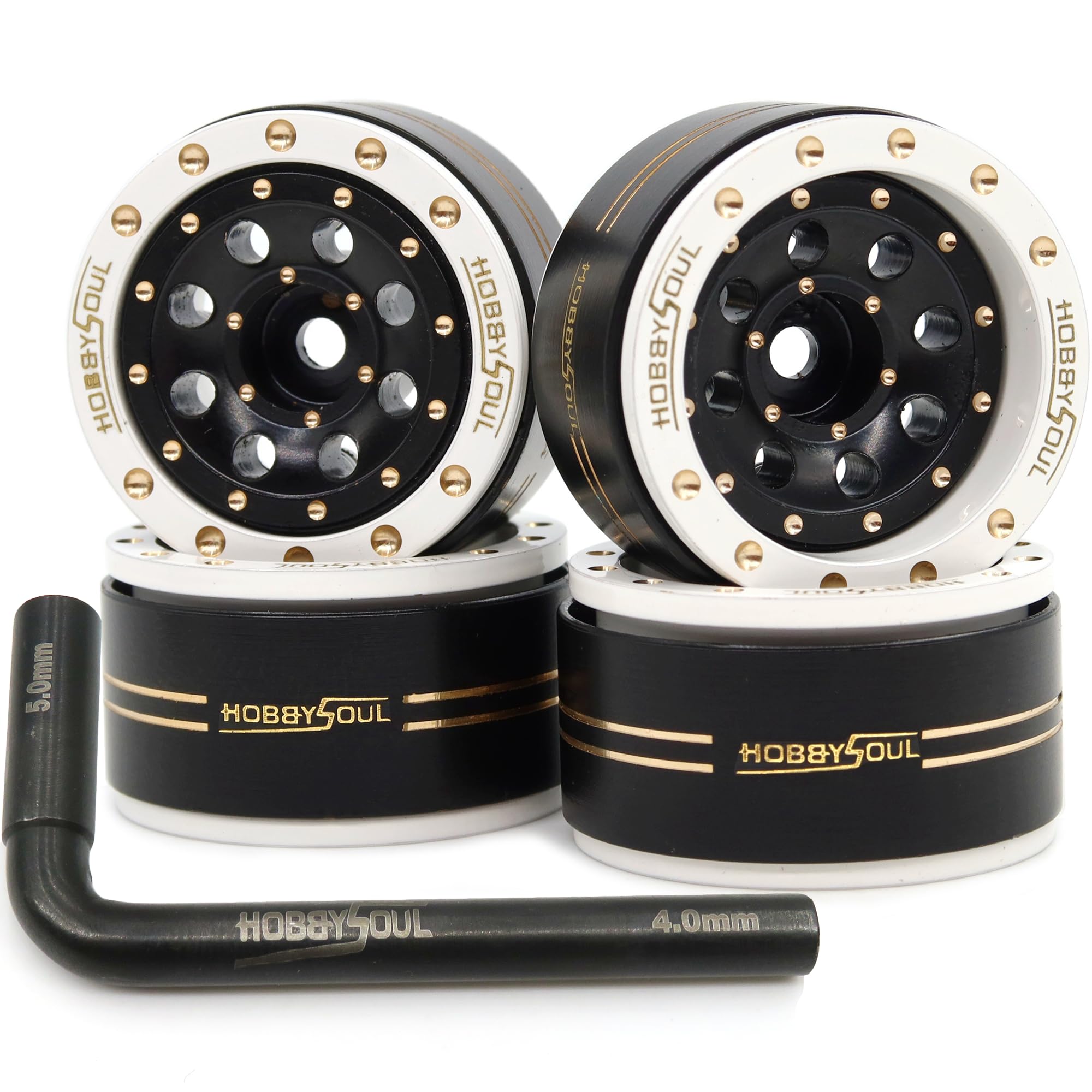 HOBBYSOUL Brass 1.0 Beadlock Wheels Adjustable Offset Rims Weight 44g/Rim for RC Micro Crawler 1/18 TRX4M 1/24 Axial SCX24, (4-Pack, HS701453)