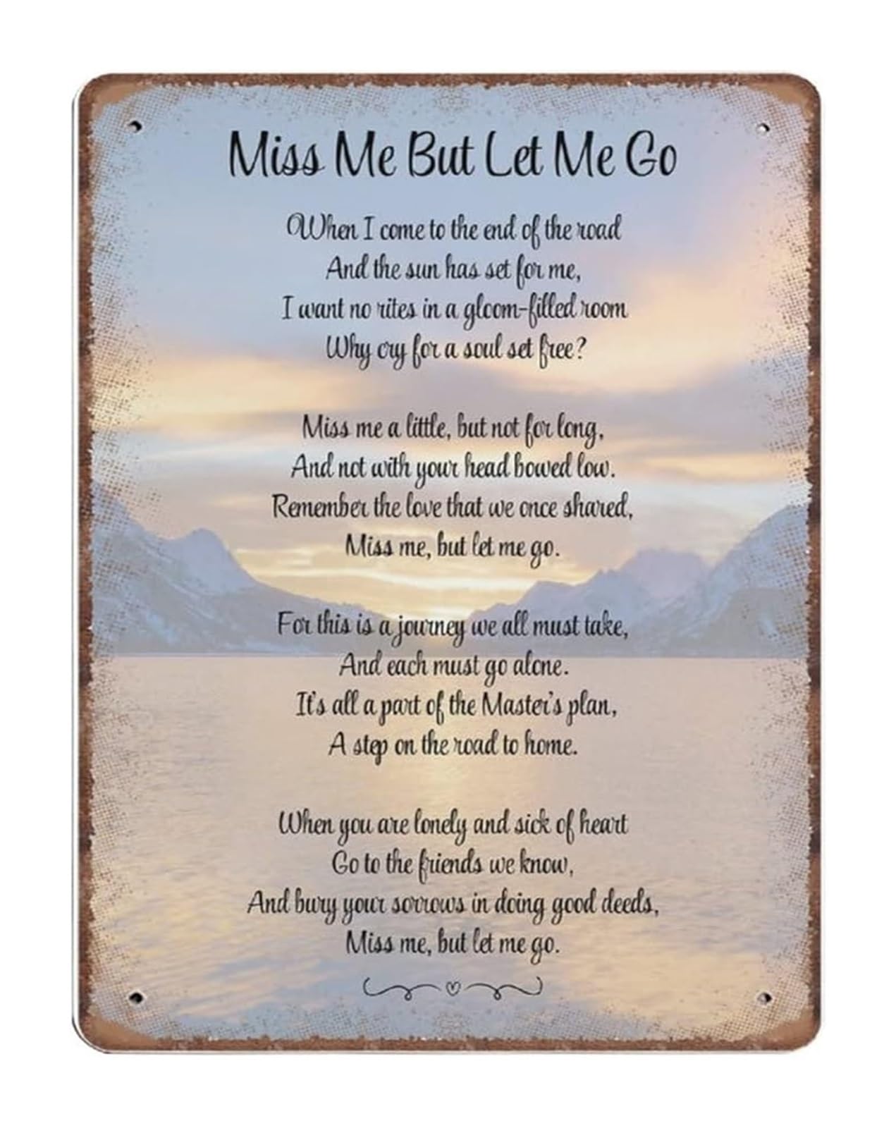 EKFBQBGW In Loving Memory Sign Miss Me But Let Me Go Quote Vintage Tin Sign Memorial Wall Decor for Living Room Office Decor 8 X 12 in