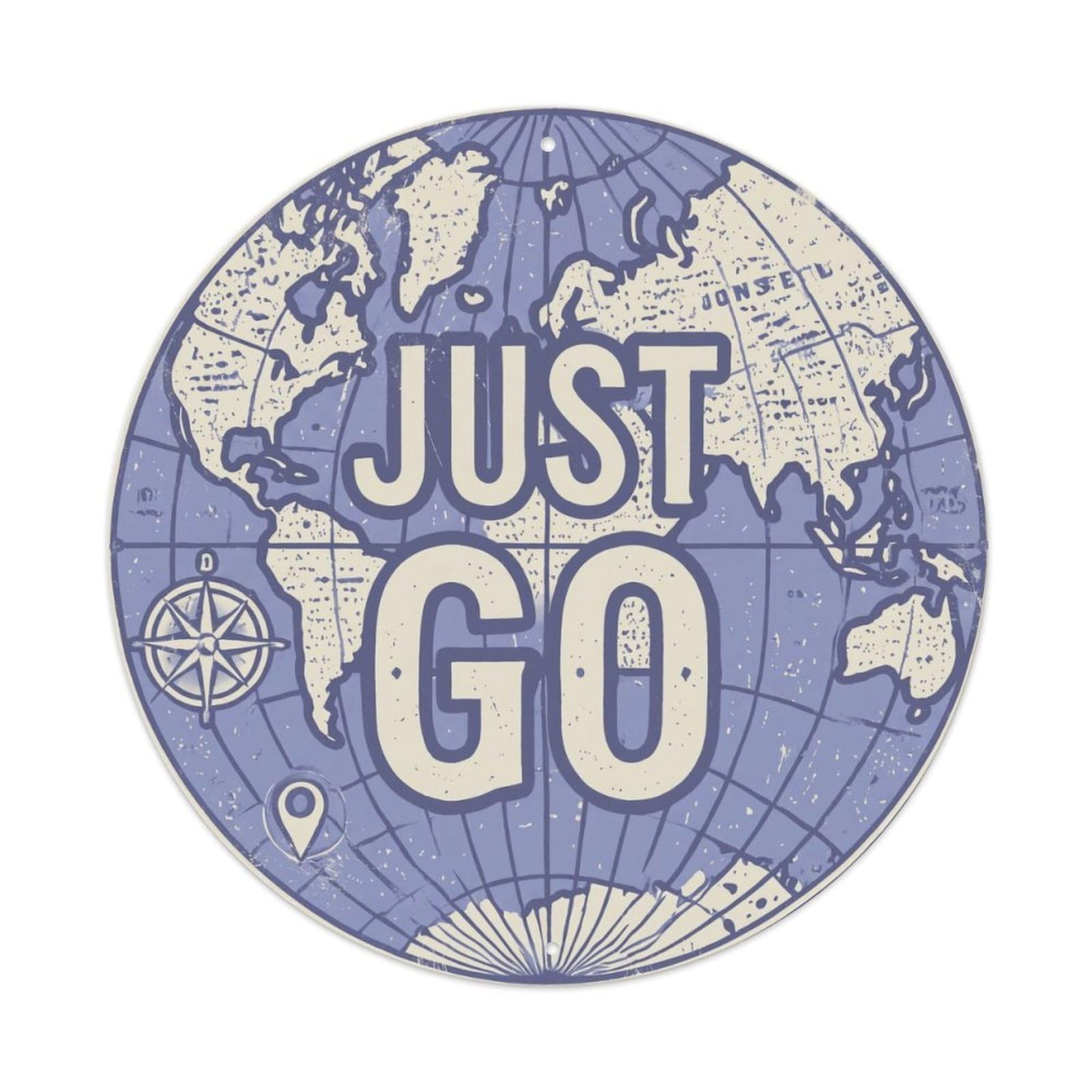 Vintage World Map with Compass Just Go Drift Metal Tin Sign