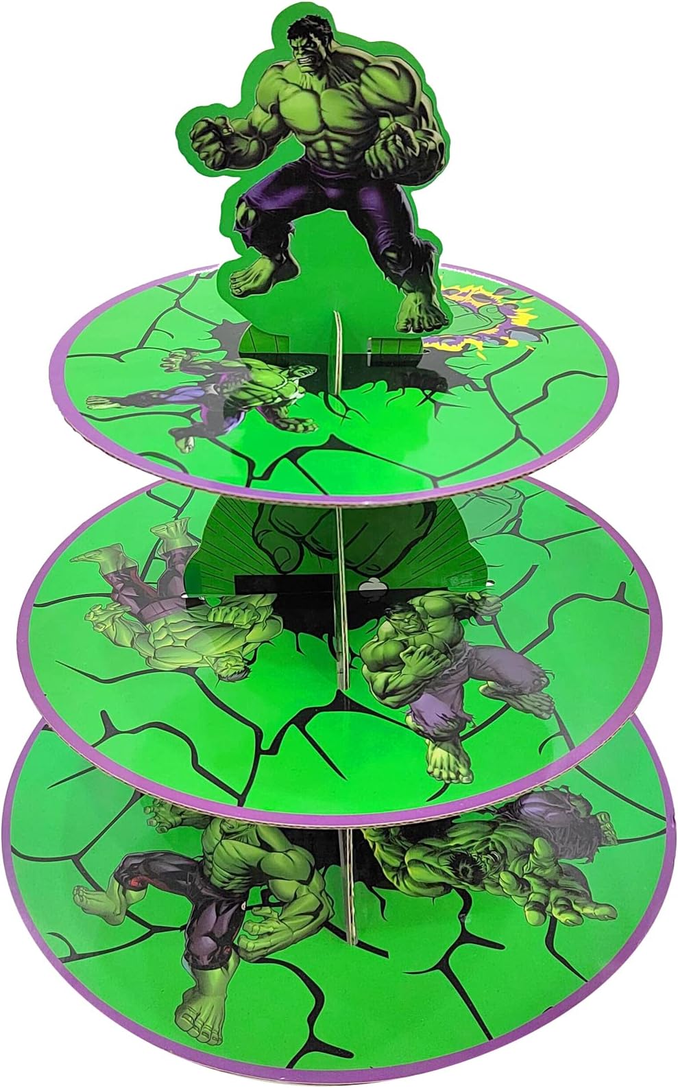 QICIHulk Cupcake Stand 3-Tier Round Cardboard Cupcake Stand Hulk Party Decoration for Kids Birthday Party Baby Shower Supplies