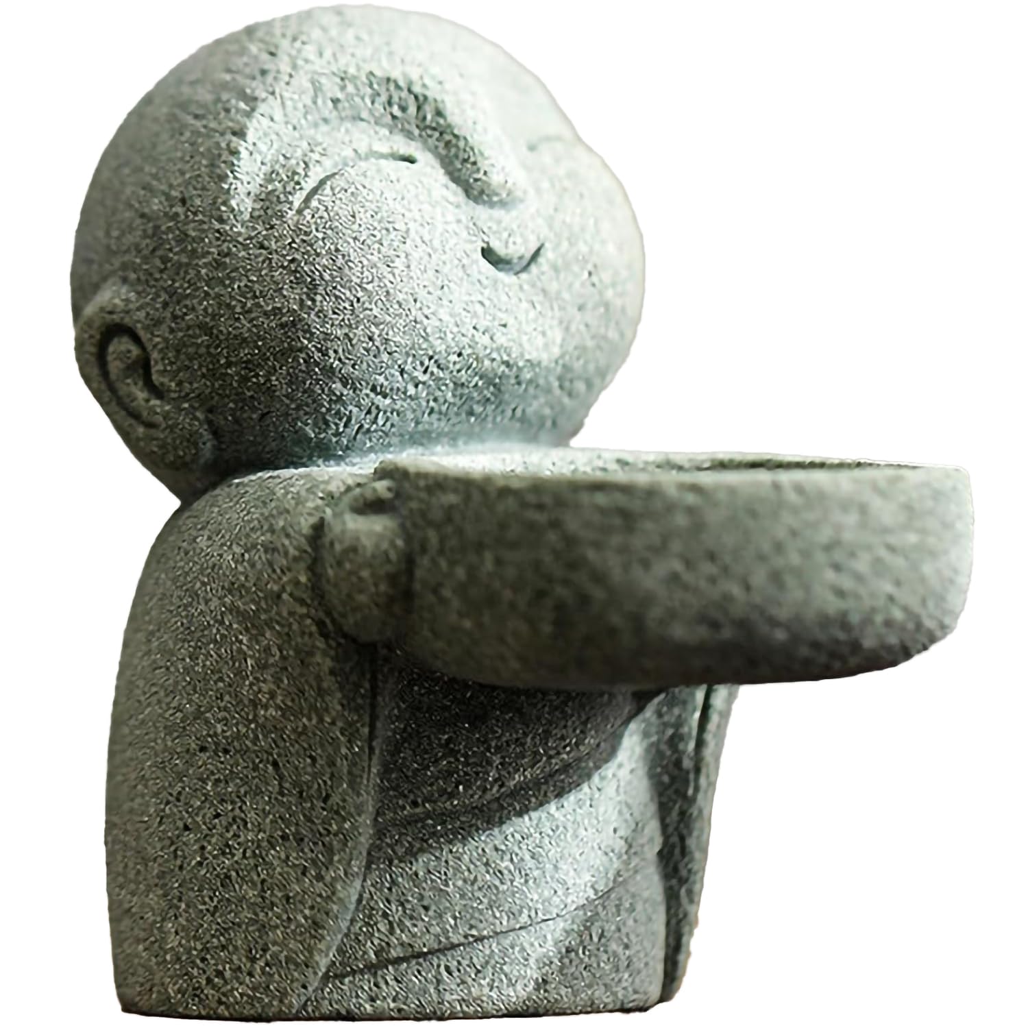 Sandstone Buddha Statue Candle & Incense Cone Holder, Small Jizo Figurine for Home Decor, Tiny Buddha Zen Monk Tealight Holder for Desk, Shelf or Nightstand, 3.5" H Mini Stone Decor Gift