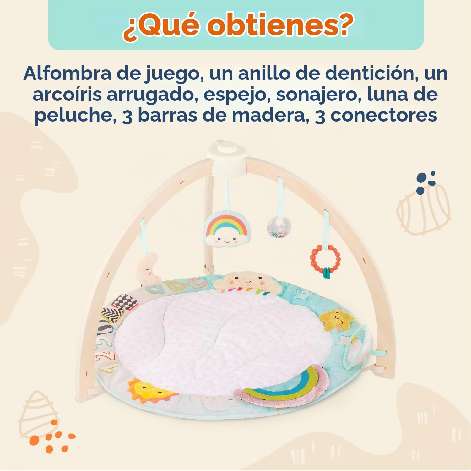B. toys - Gimnasio de Juegos de Sol a Sol - Gimnasio de Madera para bebés - Colchoneta Blanda - Juguete sensorial Colgante - Actividades de Desarrollo - Recién Nacido