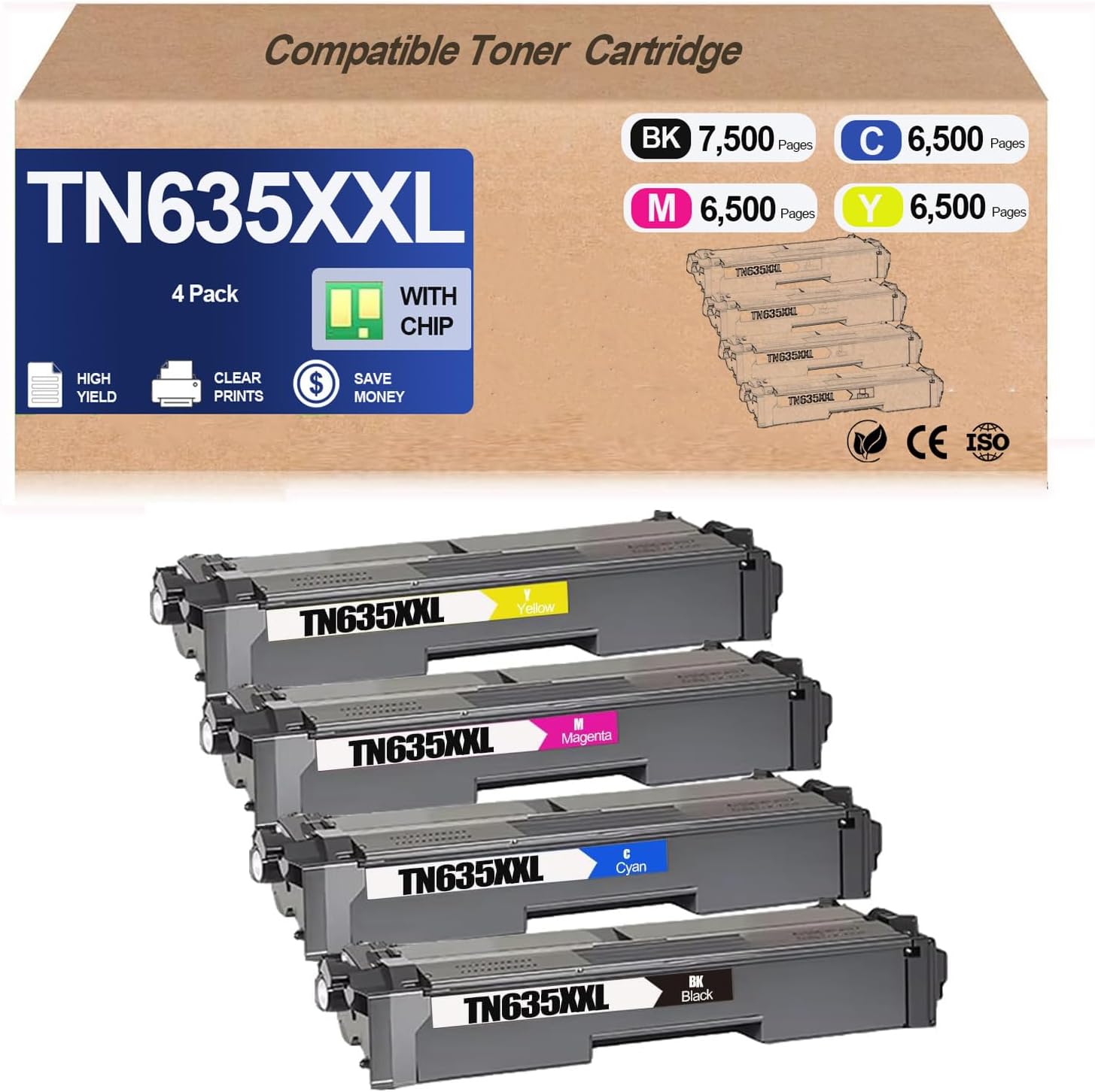 TN-635XXL TN635XXL TN 635XXL Super High Yield Toner Cartridge Use for HL-L8430CDW HL-L8430CDWT HL-L8570CDW MFC-L8930CDW MFC-L8970CDW MFC-EX575 Printers (4 Pack)