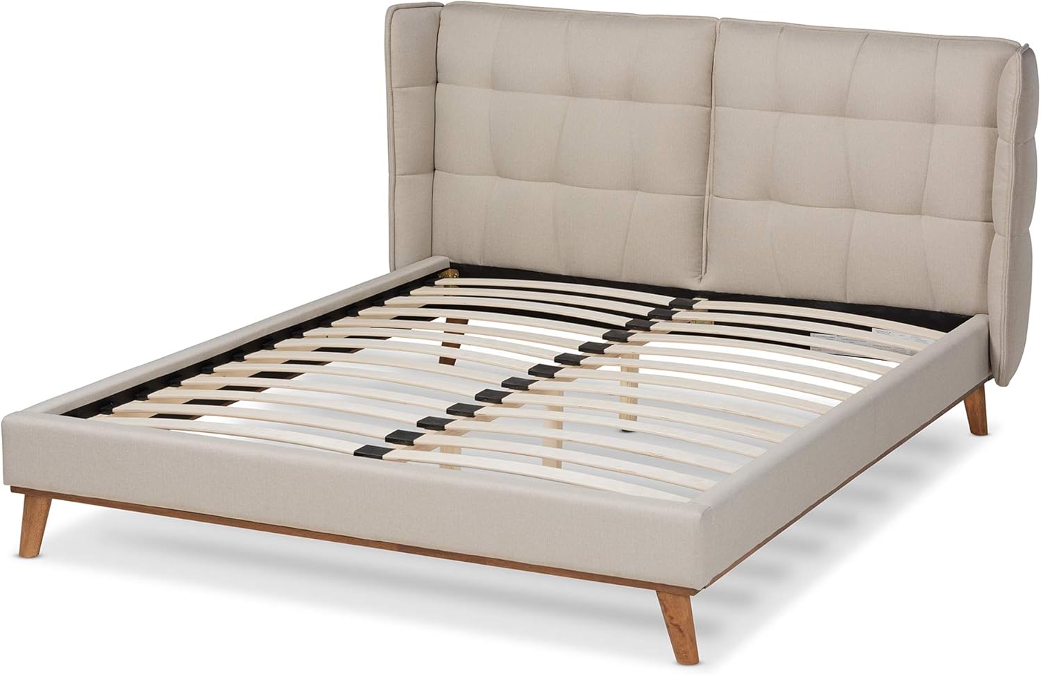 Baxton Studio Beds (Platform), Queen, Light beige/Walnut brown