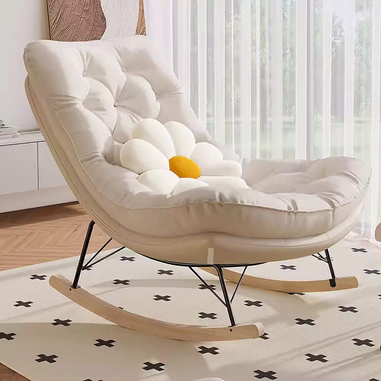 Schaukelstuhl für Kinderzimmer, Lazy Sofa Schaukelstühle，mit Hoher Rückenlehne Schaukelsessel, für Kinderzimmer, Schlafzimmer, Wohnzimmer (Color : Off-White, Size : A)
