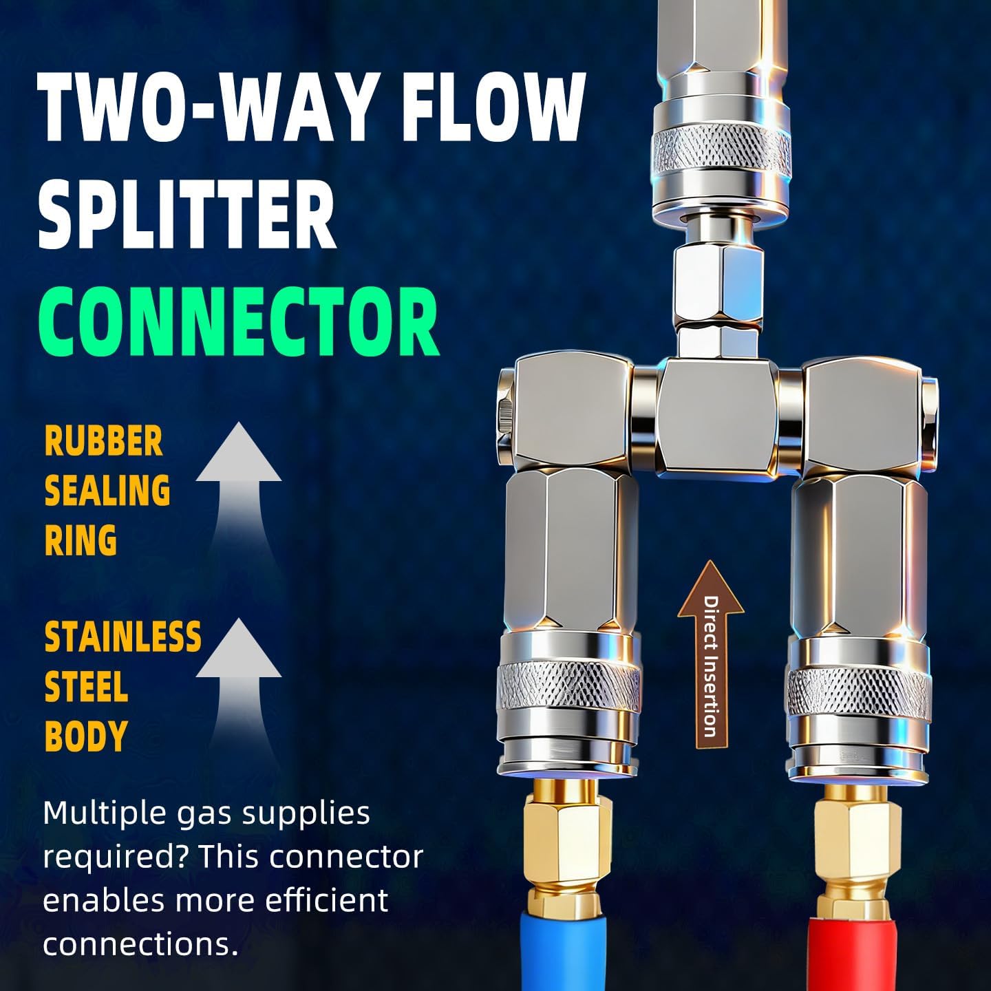 2-Way Air Hose Splitter with 2x 1/4 Inch NPT Male Quick Connect Adapters, 1/4" NPT 360° Swivel Air Compressor Manifold, Nickel-Plated Steel Fitting Kit (2 Universal Couplers + 1 I/M Plug) - 300 PSI