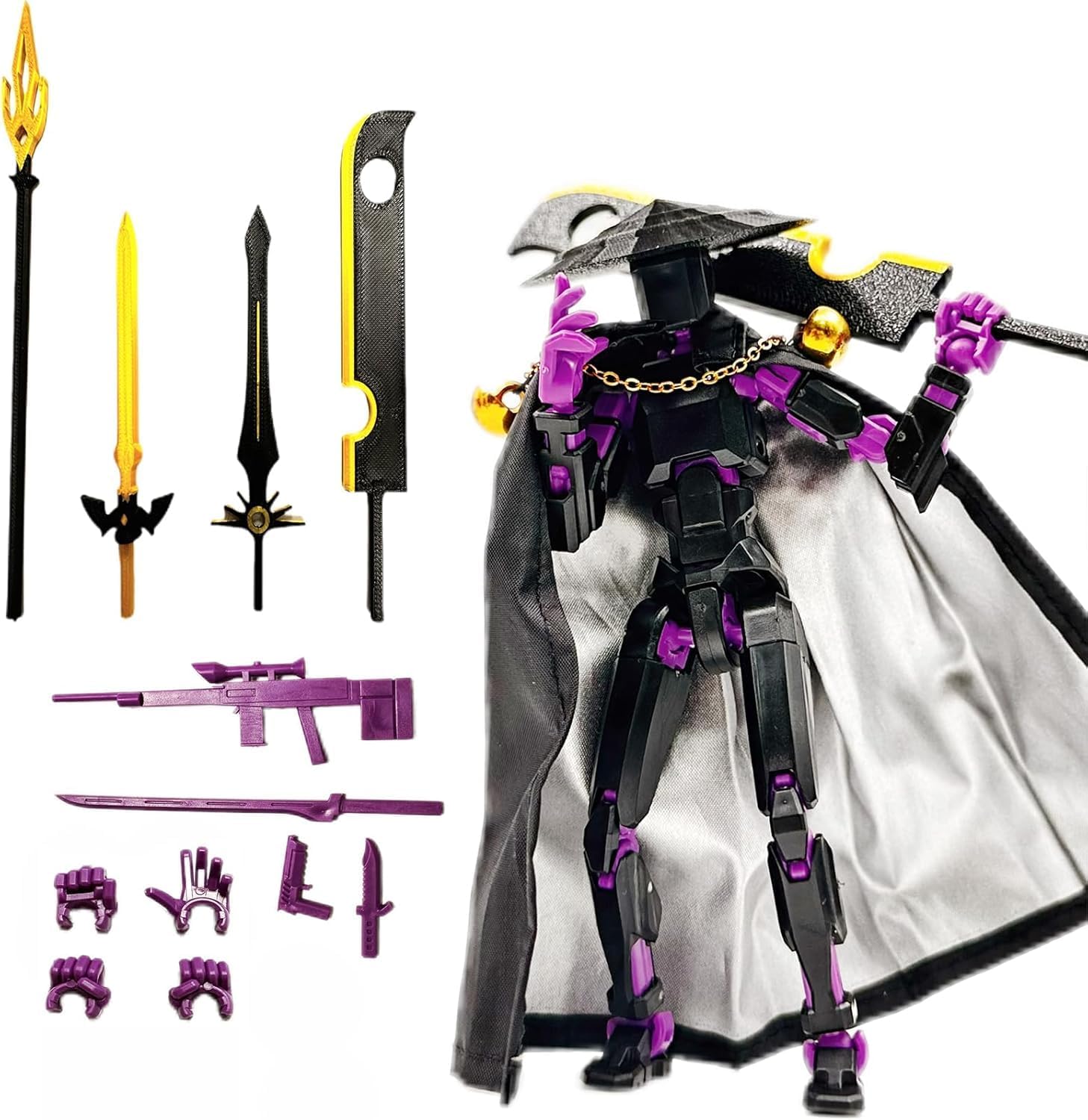 YOURKARTS.COM 3D Printed LED Action Figure, Moving Robot Toy for Kids and Adults, Multi-LED Display (Hat Purple)-image-23