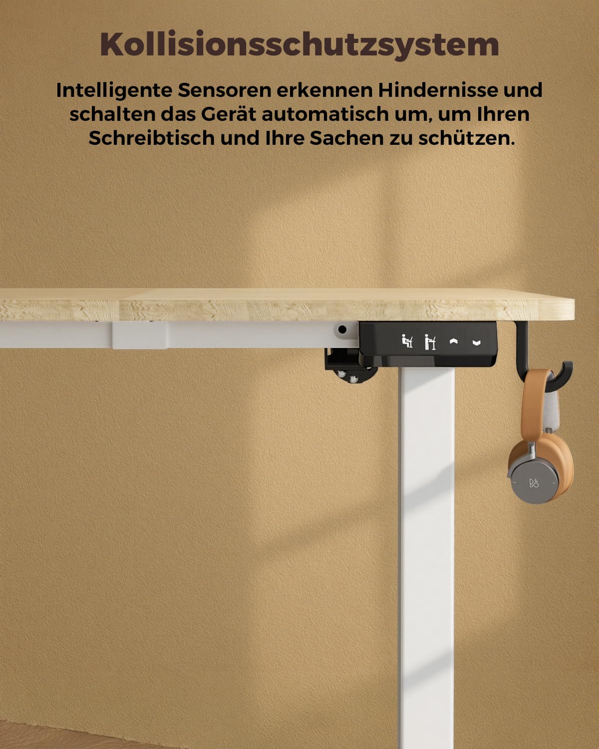 Höhenverstellbarer Schreibtisch, Schreibtisch Höhenverstellbar 100 x 60 cm, Memory Preset mit 2 Höhen, Einfache Montage, für Home Office, Arbeitszimmer und Spiele, Naturholz