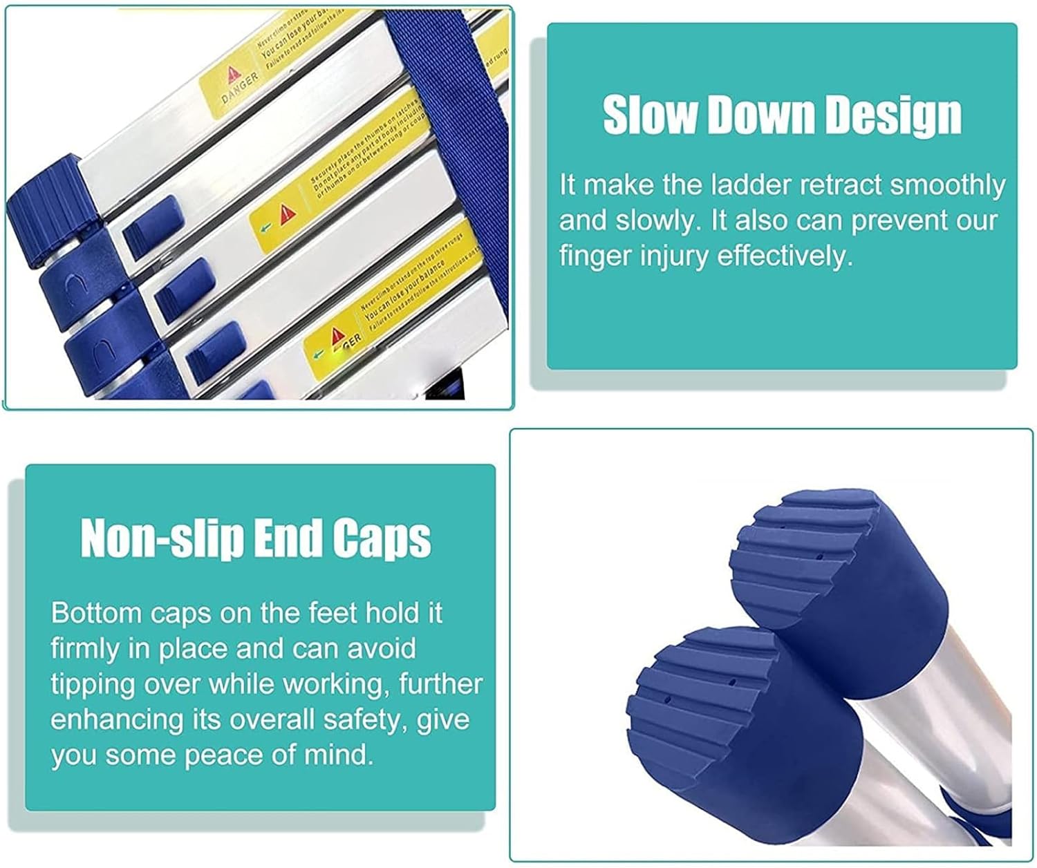 Telescoping Ladder, Aluminum Lightweight Extension Ladder with Non-Slip Feet and Stable Hook, Heavy Duty 330lbs Max Capacity, Multi-Purpose Collapsible Ladder for RV or Outdoor Work