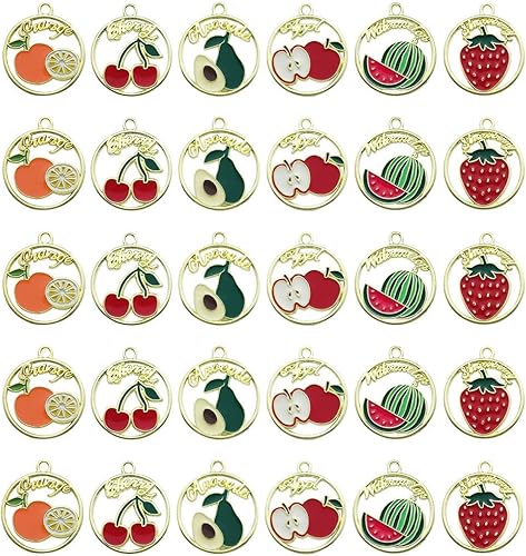 Yukfhgt 30 dijes de frutas esmaltadas de aleación de frutas mixtas para hacer joyas, collares, pulseras, aretes, suministros de manualidades,