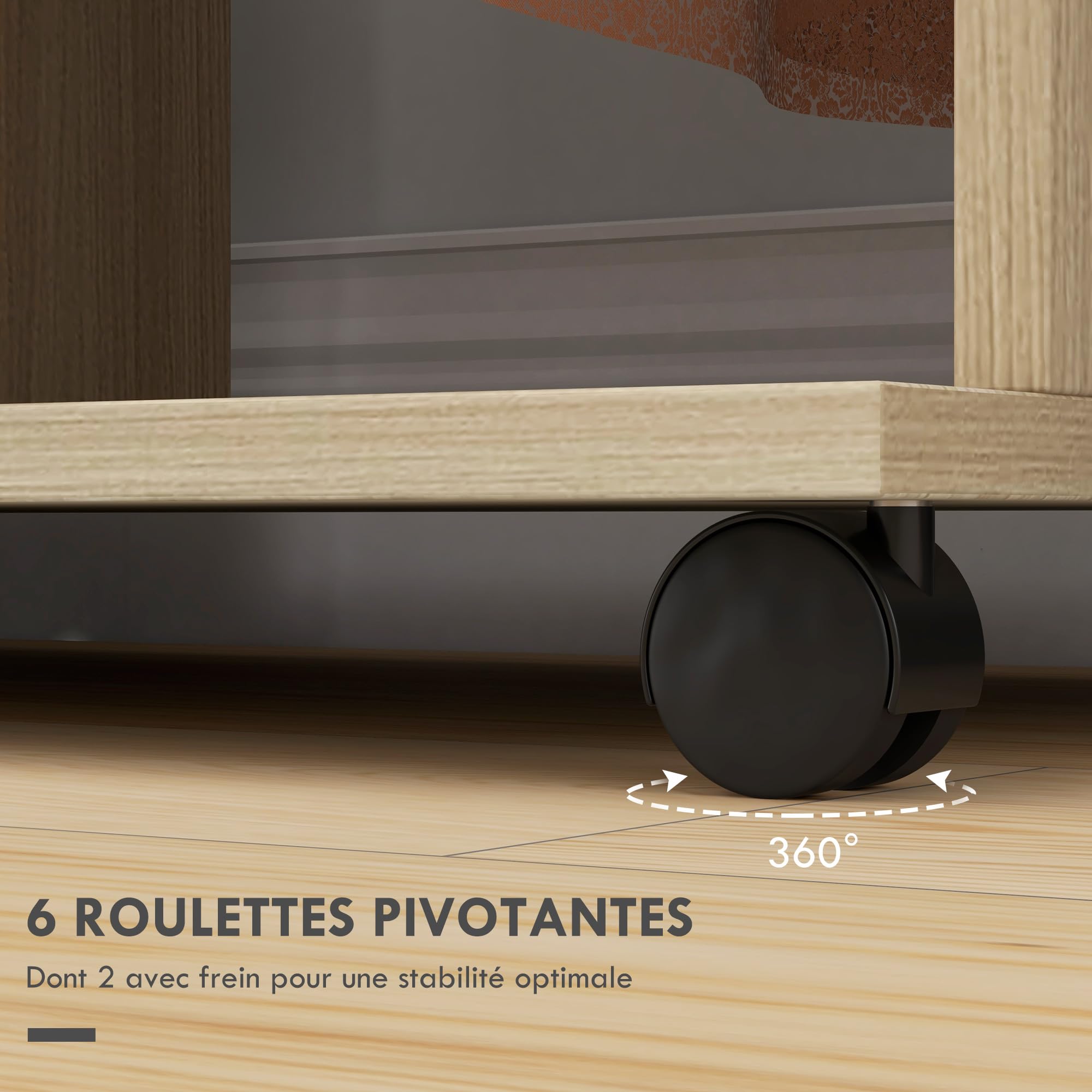 HOMCOM Armoire Penderie Mobile 6 roulettes 120x40x128cm Bois Naturel