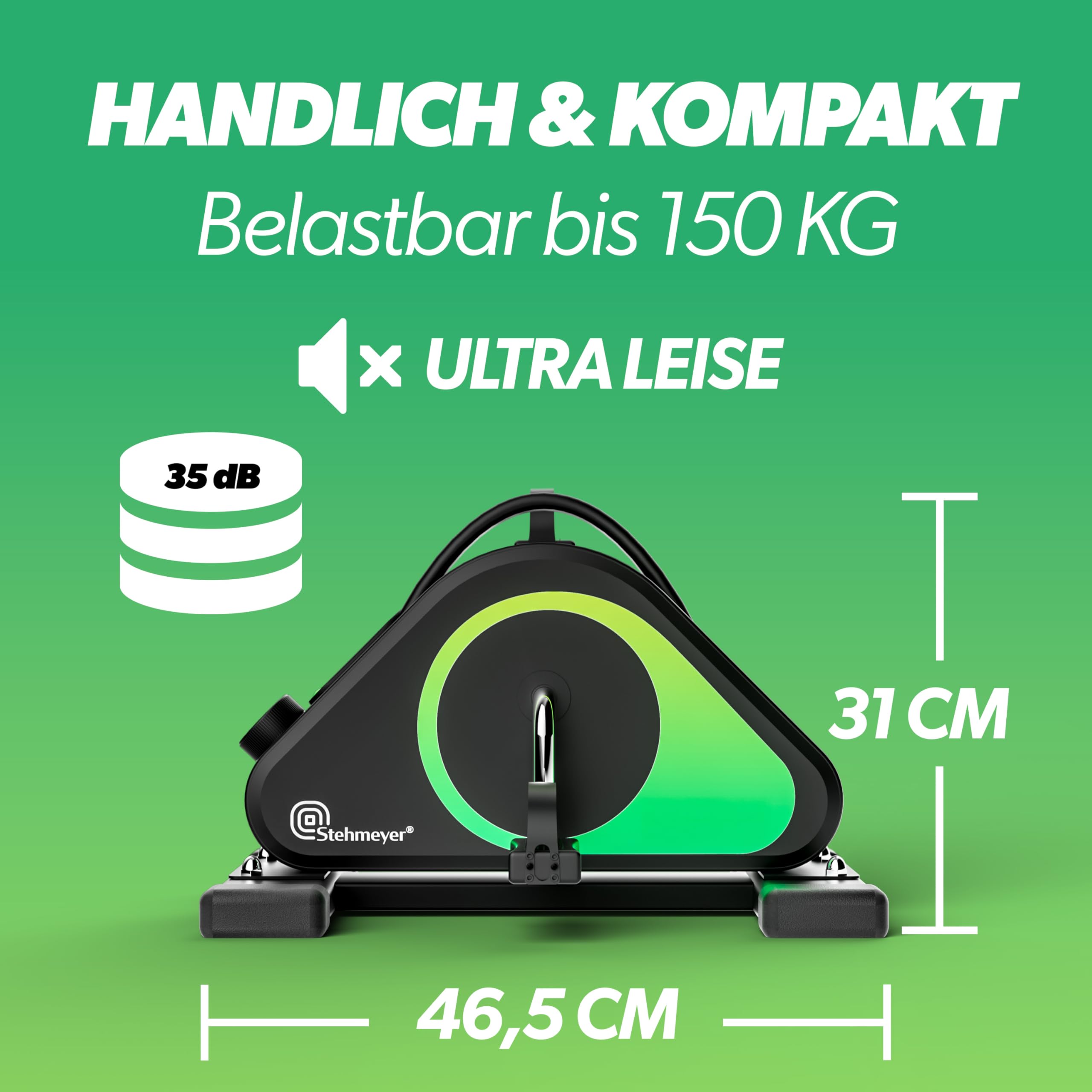 STEHMEYER® Pedaltrainer für Senioren Mini Heimtrainer Tischfahrrad | extra leiser & gelenkschonender Arm & Beintrainer mit Befestigungsband | Deskbike mit LCD-Display für Zuhause, Büro & Reha