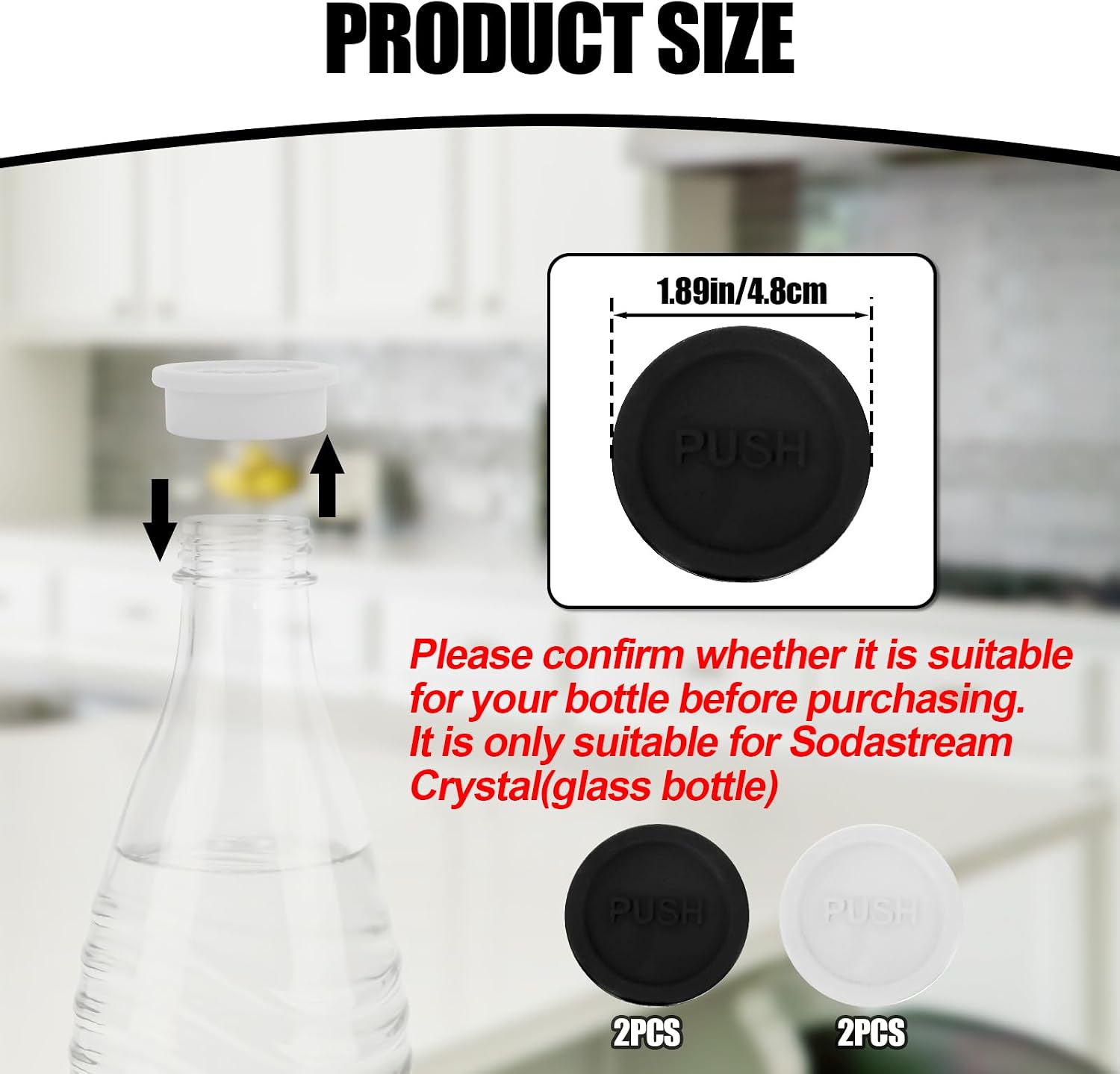 4pcs Soda Bottle Lids, Silicone Reusable Drink Water Bottle Sealing Cap Cover Replacement Parts Compatible with Sodastream Glass Bottle(Black & White)