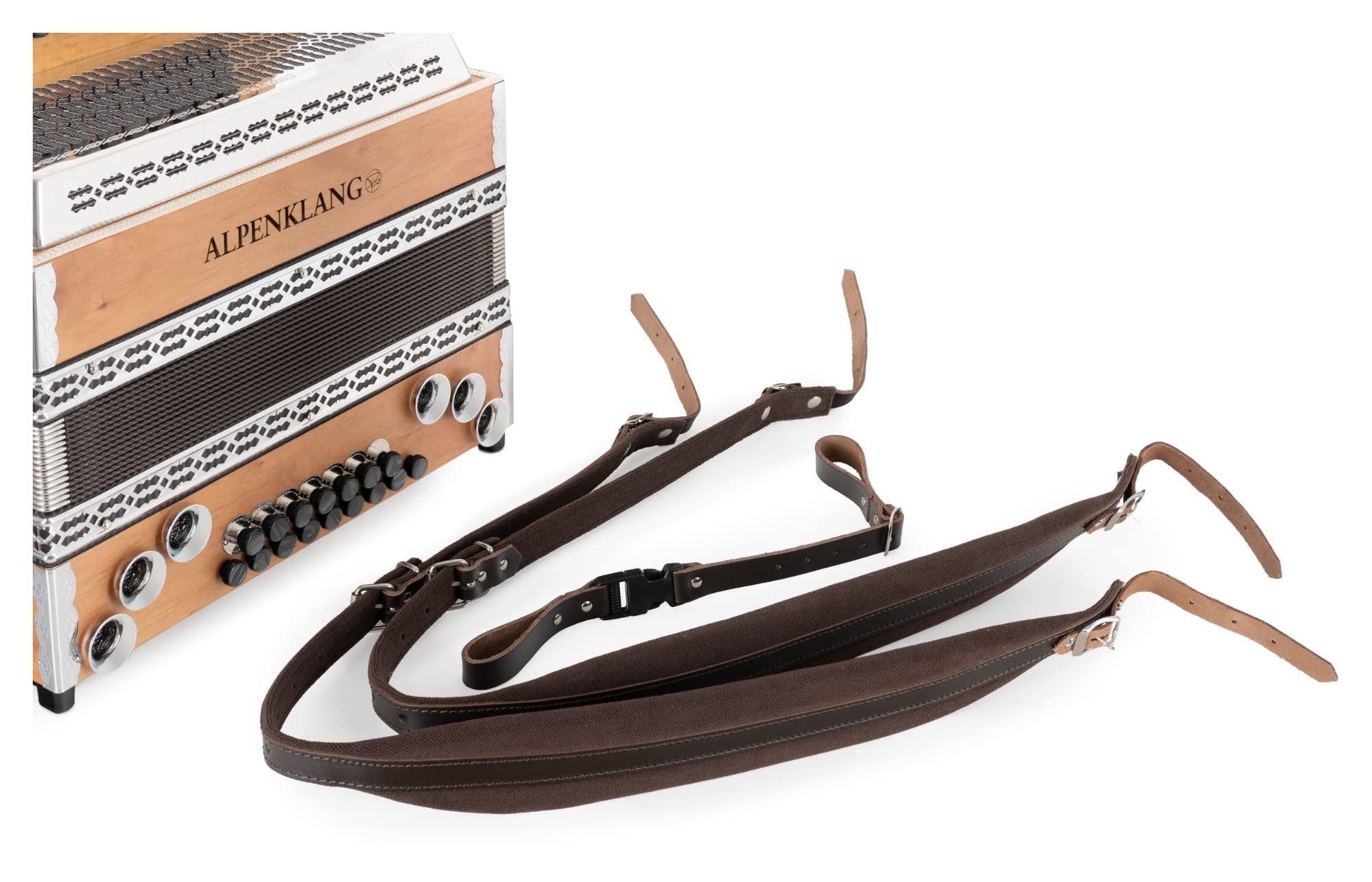 Alpenklang Pro Alpline 34 Eco Harmonika G-C-F-B MB - 46 boutons (4 rangées, 3 voix) - X-Bass découplé et H-Bass - Set incl. manuel Michlbauer avec CD - Hêtre