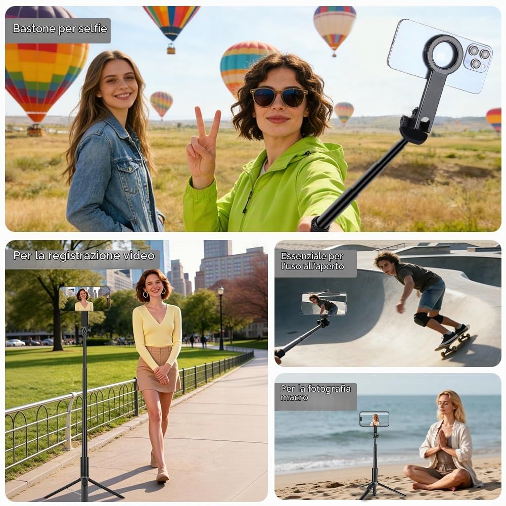 Selfie Stick Treppiede per Telefono, 190cm Bastone Selfie Magnetico, con Telecomando Bluetooth Staccabile e Vite da 1/4 pollice, Treppiede Portatile Estensibile Compatibile con iPhone e Camera