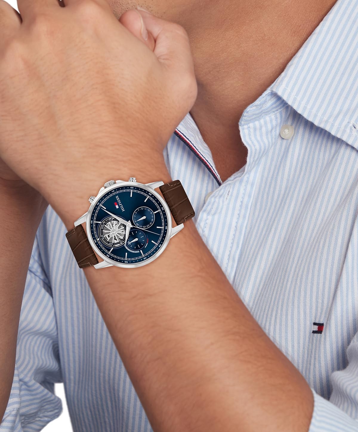 Tommy Hilfiger Mens Dress Watch - Multifunction Leather Wristwatch - Water Resistant up to 5 ATM/50 Meters - Premium Fashion Timepiece for All Occasions - 44mm
