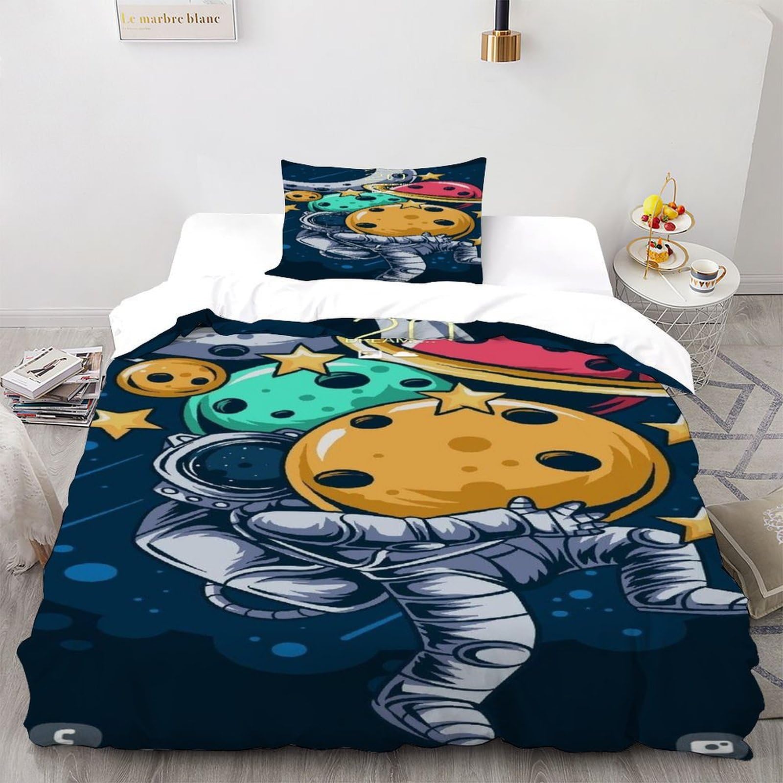 Housse de couette starry sky anti-plis en microfibre confortable pour lit 1 place