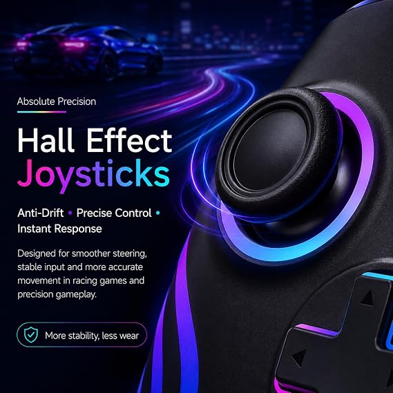 Riscvma 2pcs Controller for Switch/Switch 2/Lite/OLED/PC, Wireless Controller for Switch with 7 Color Changing RGB Lighting/Dual Vibration/6 Axis Gyroscope/Turbo, Ergonomic Precise Joystick