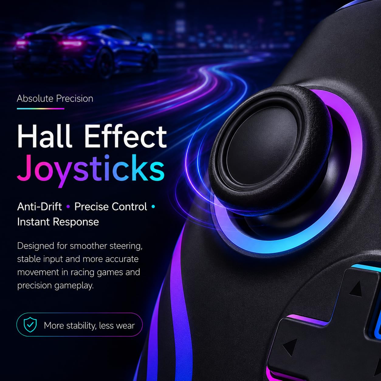 Controller für Switch 2 mit RGB Beleuchtung, Dual Vibration, 6 Achsen Gyroskop, Turbo, Ergonomisch Präzise Joystick