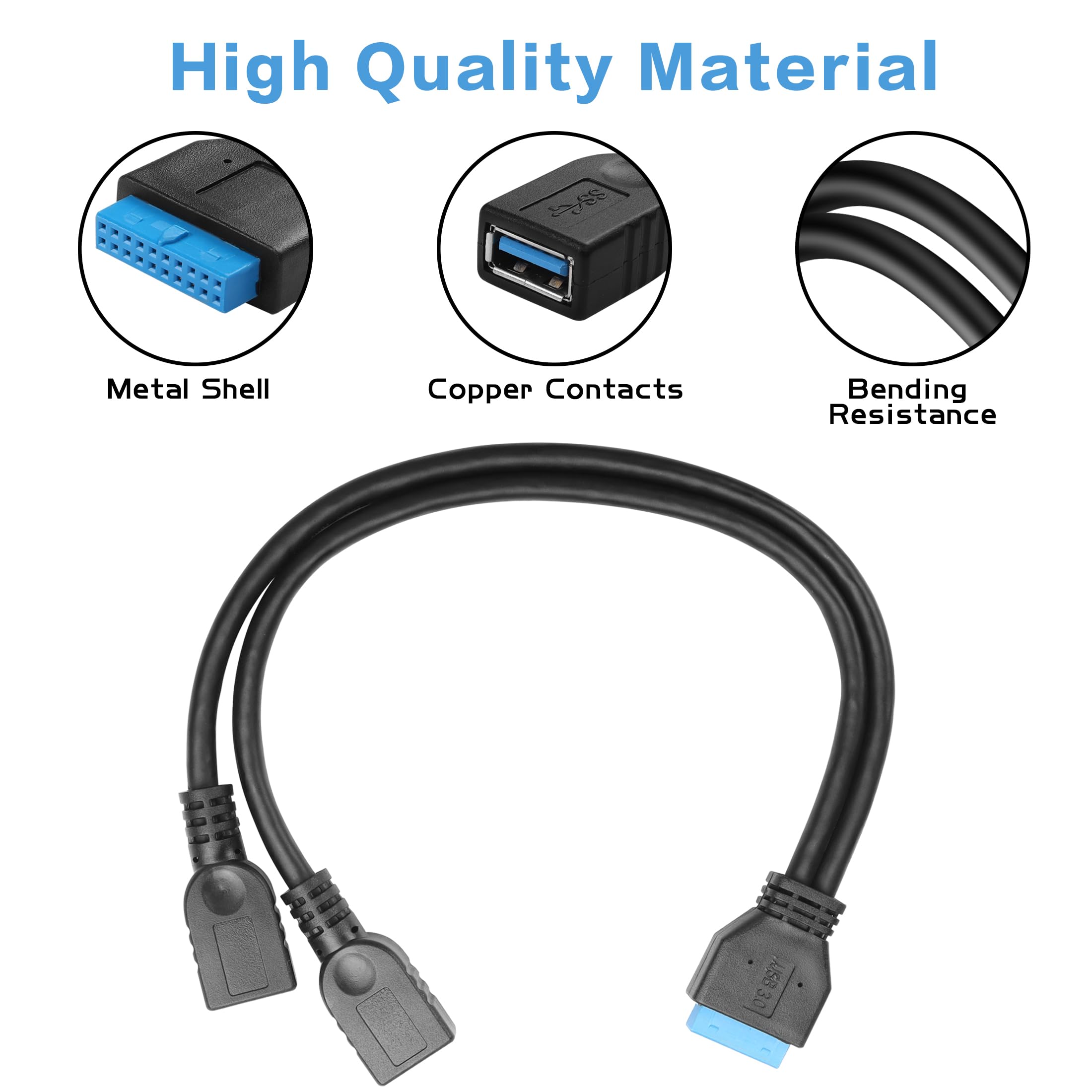 YACSEJAO USB 3.0 Y-Splitterkabel – 20 Pin Auf 2x USB-A Female, 25 Cm, 5 Gbit/s | Adapter Für Motherboard, Erweitert USB-Anschlüsse