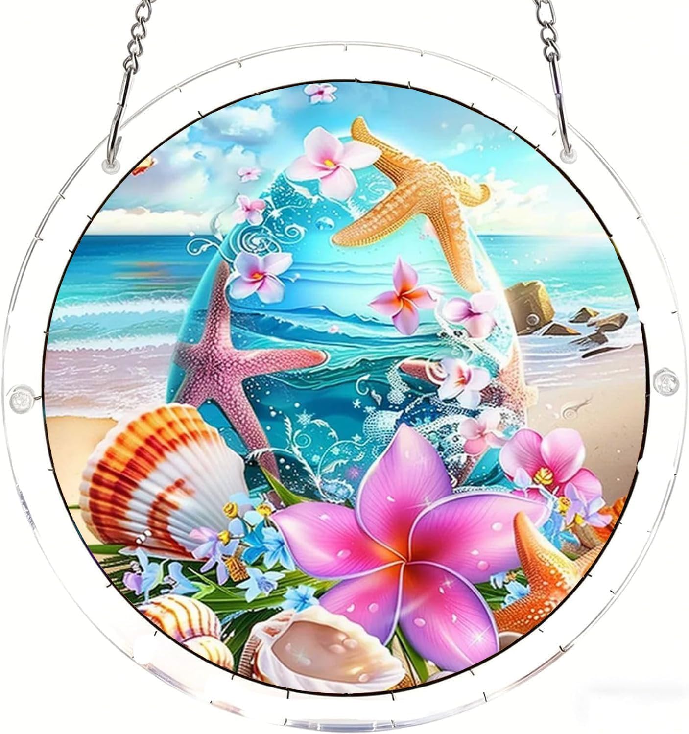 Starfish Beach Seashells- Acrylic Jigsaw Puzzles Suncatcher, 8.2 Inch Window Hanging Suncatcher Acrylic Puzzle, DIY Home Decor Art Gift