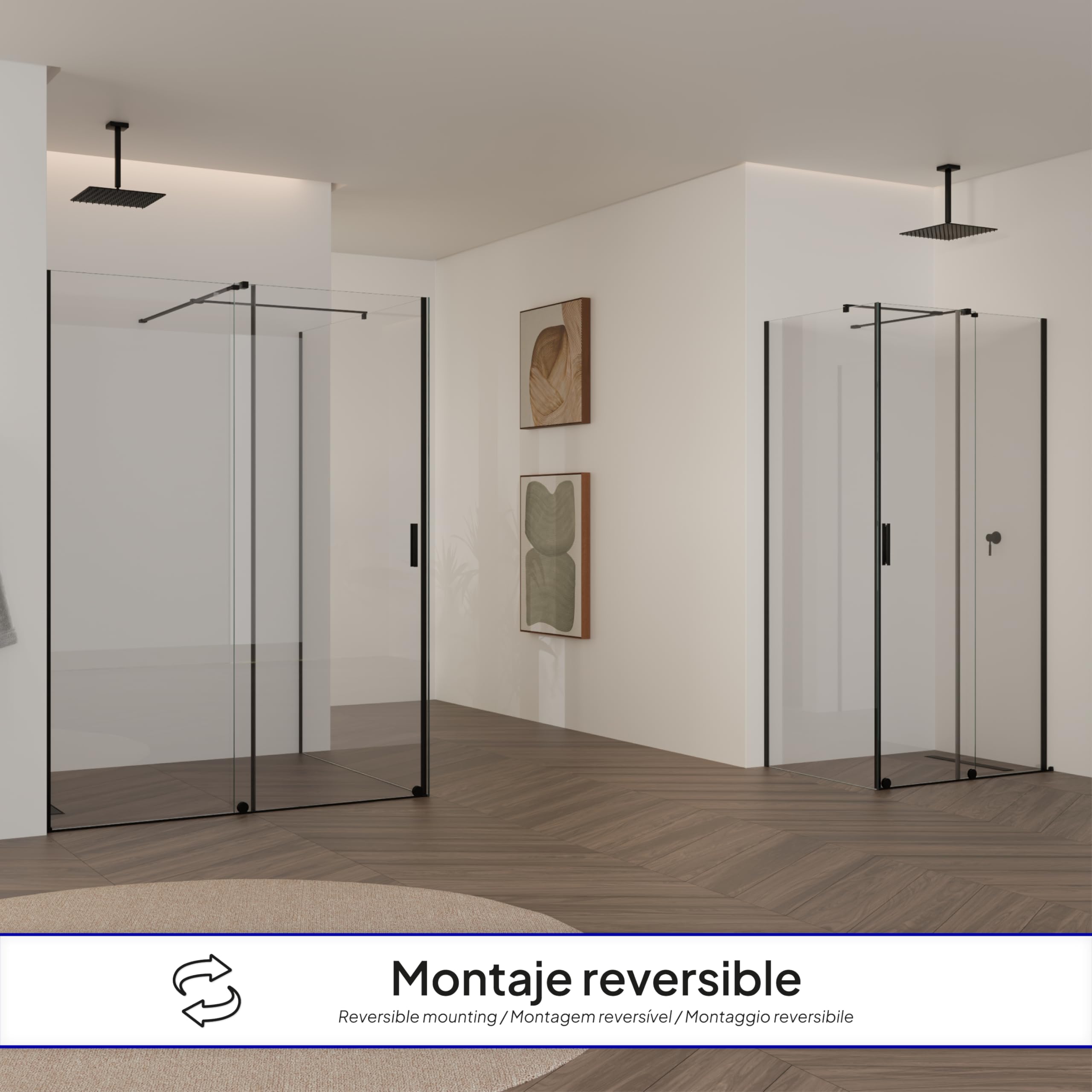Mampara de Ducha Nadine | 120x90x200cm | Puerta corredera 120 cm | Ajuste 119,5-121,5 x 88,5-90cm | Perfiles Negros, Cristal transparente de 8 mm - Moments of Glass