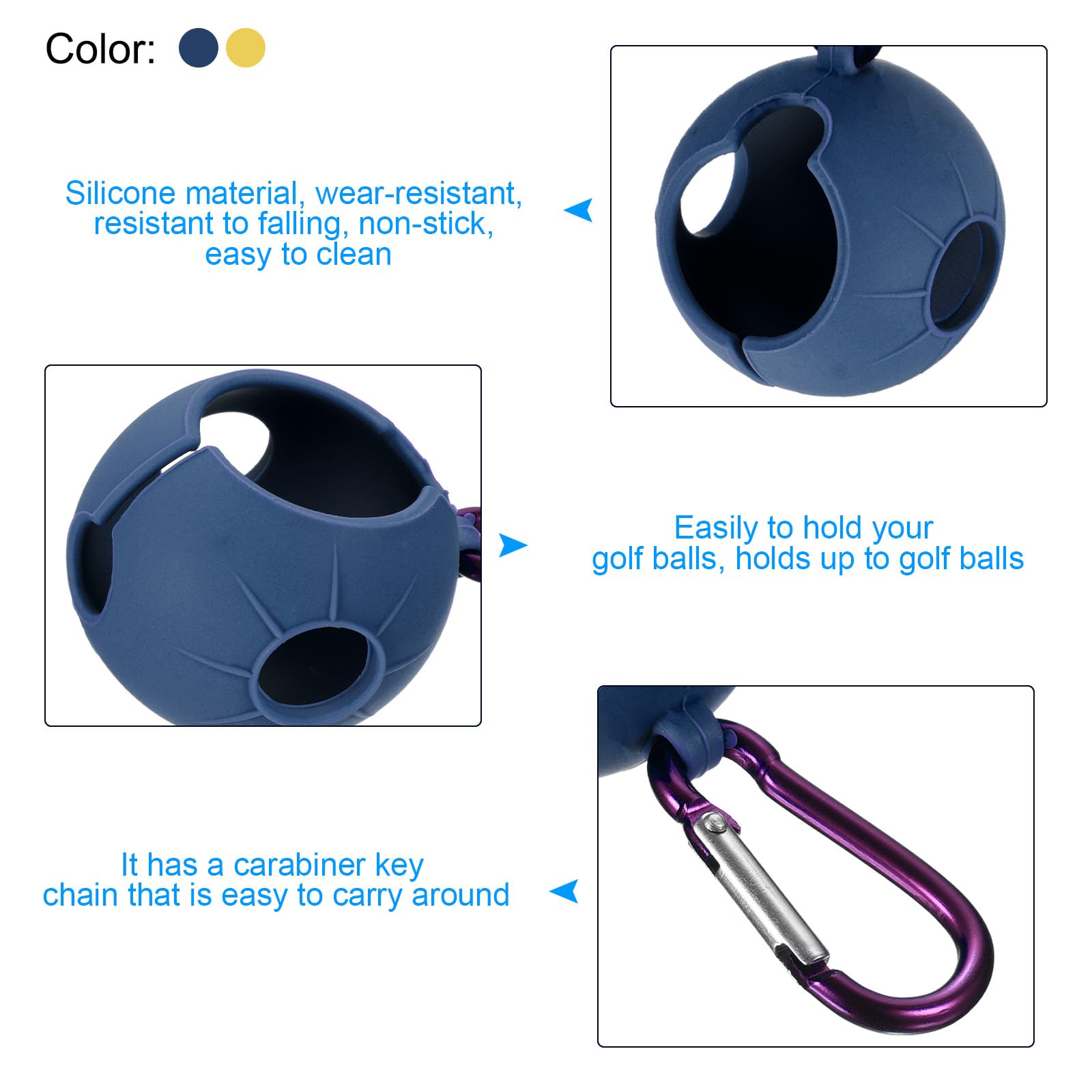 PATIKIL Golf Ball Holder, 2 Pack Silicone Balls Carrier Protective Portable Sleeve with Buckle for Golf Bag Belt Blue, Yellow - Image 3