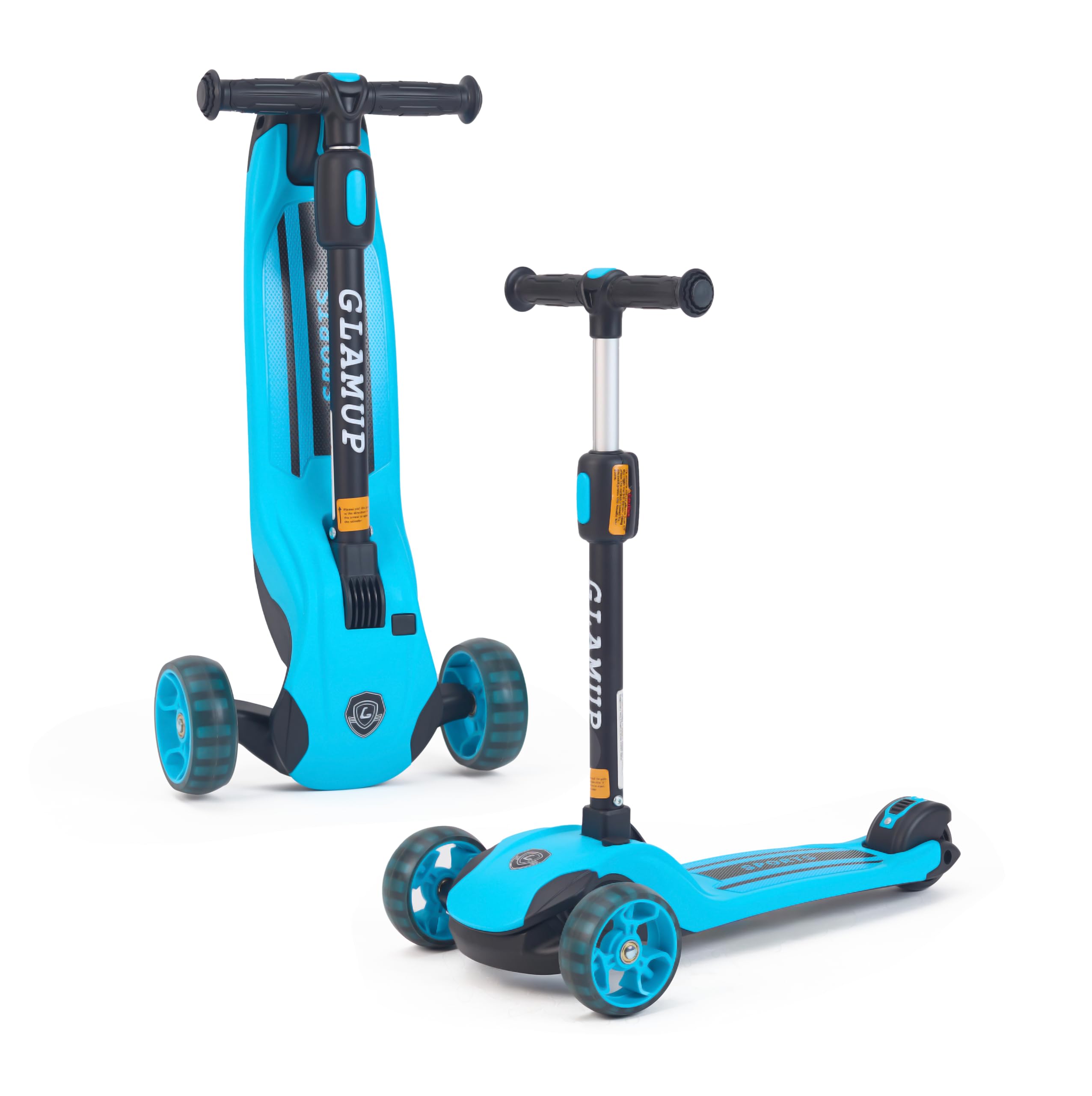 GLAMUP Kids Kick Scooter 3 Wheels, Kids Scooter Height Adjustable Handlebar, Lean-to-Steer System & Easy-Folding Mechanism, Ages 3-14 Boys and Girls